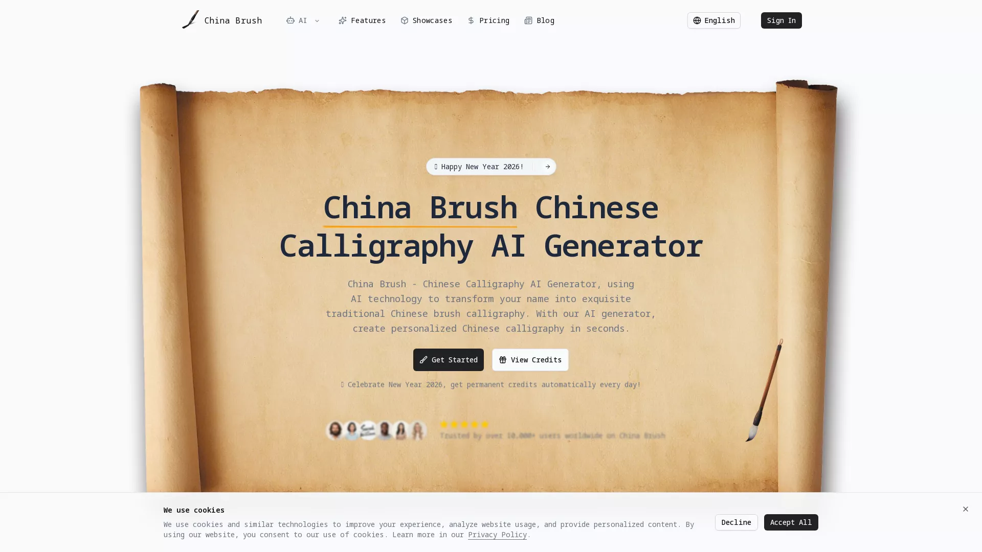 ChinaBrush - AI Chinese Calligraphy Generator Website Screenshot