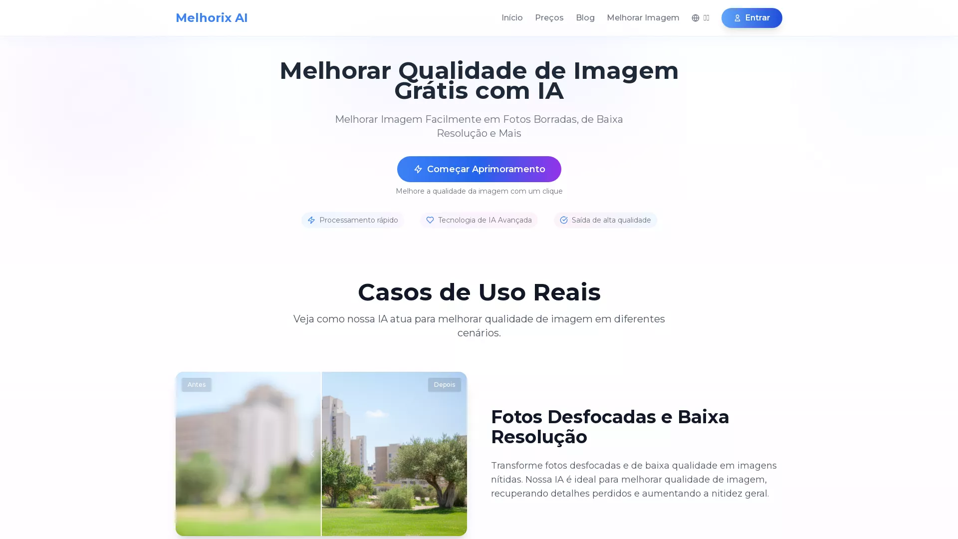 MelhorixAI - AI Image Enhancement Website Screenshot
