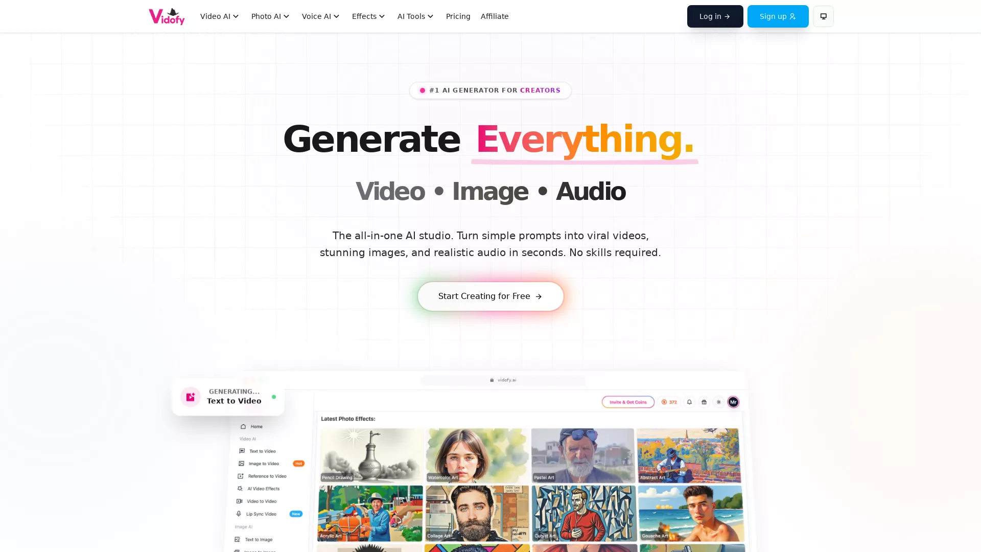 Vidofy - AI Video Generation Website Screenshot