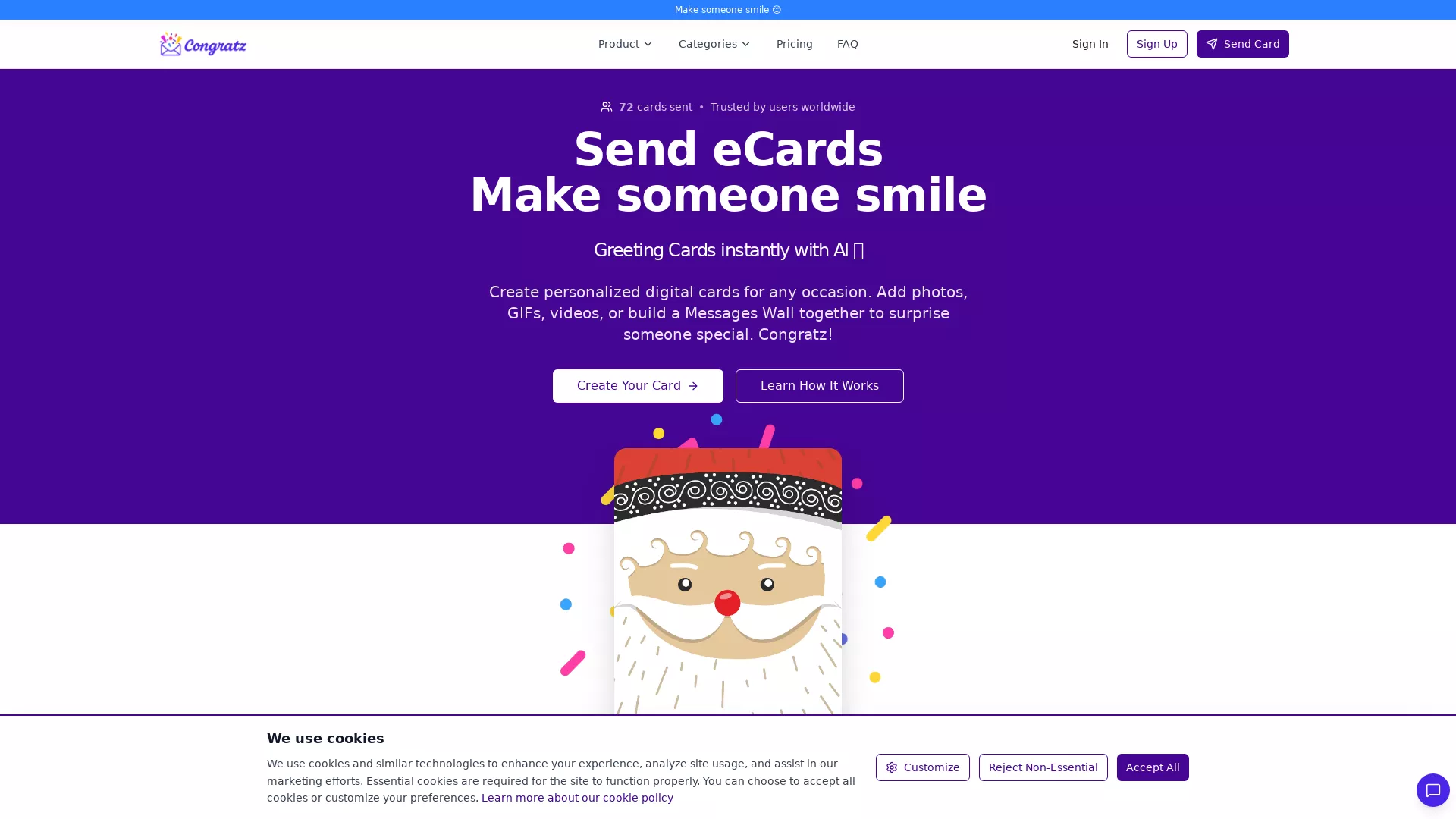 Congratz - AI Greeting Card Creator Website Screenshot