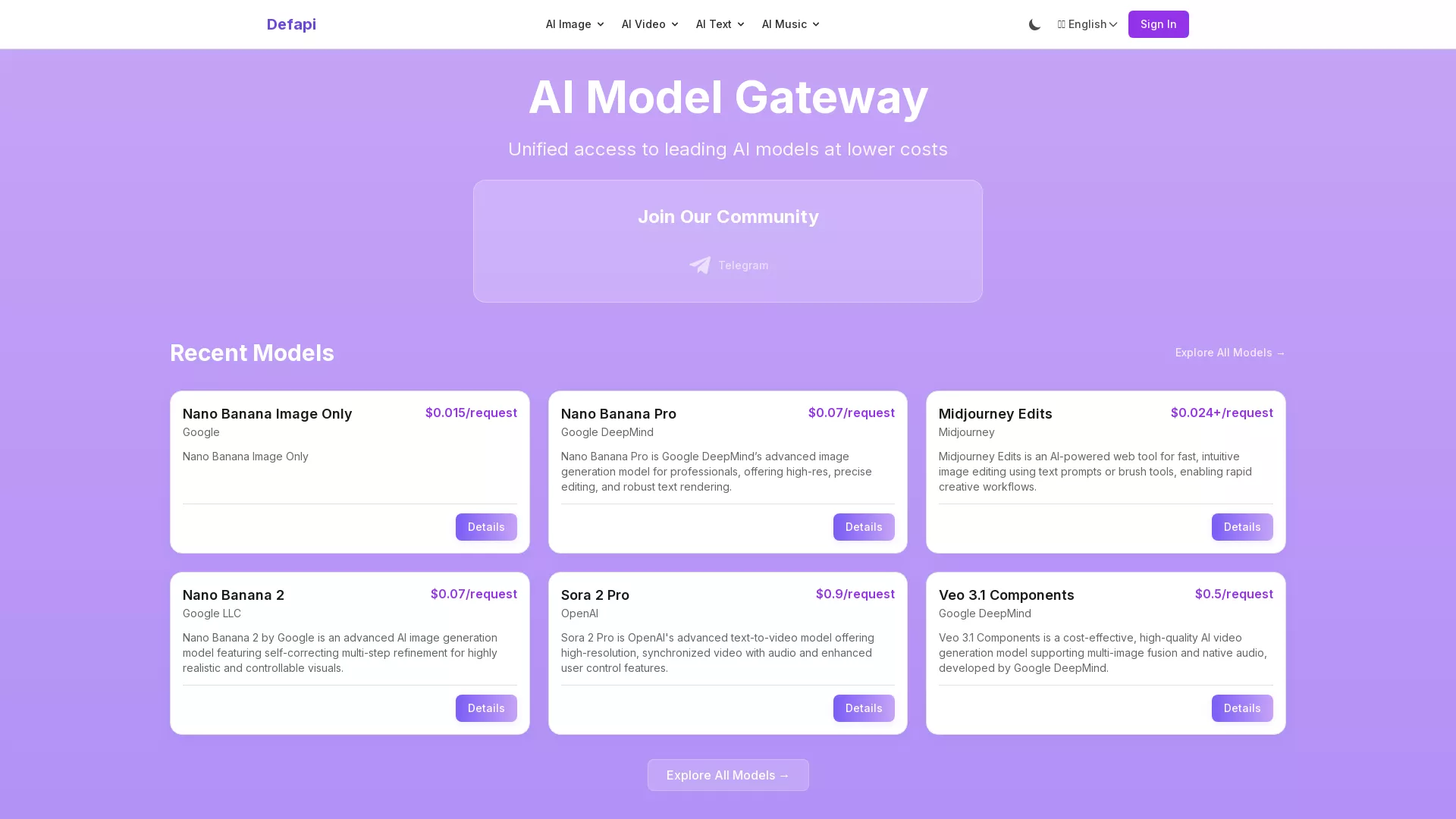 Defapi - AI Gateway Platform Website Screenshot