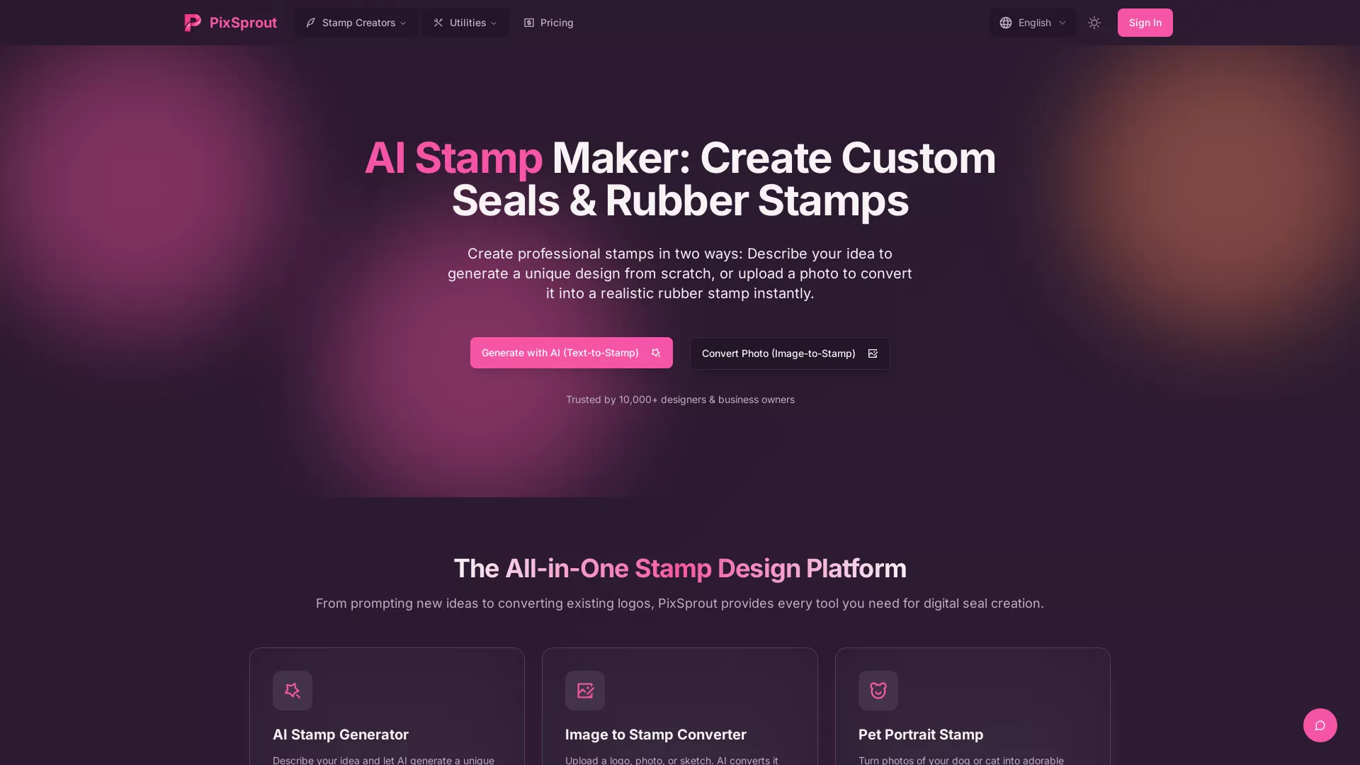 PixSproutAISTampMaker - AI Stamp Design Tool Website Screenshot