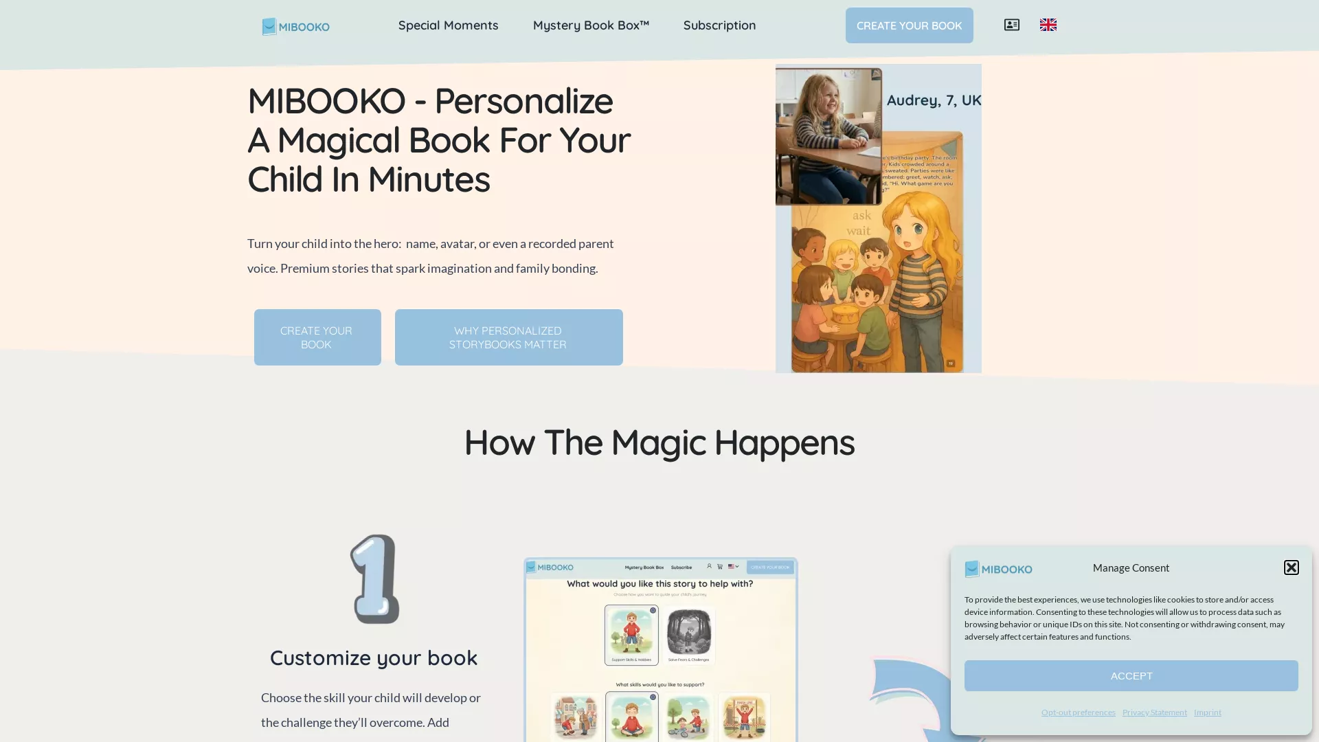 MIBOOKO - Personalized Storybook AI Website Screenshot