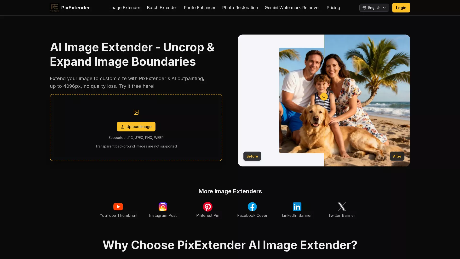 PixExtender - AIImageExtension Website Screenshot