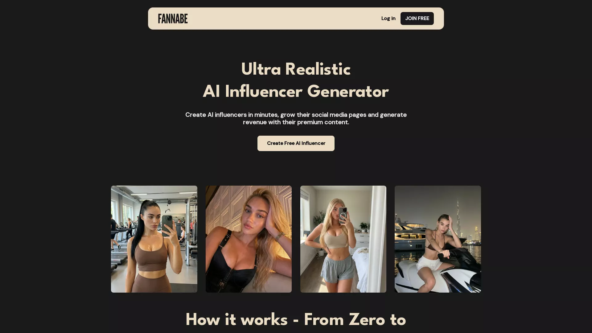 Fannabe - AI Influencer Generation Website Screenshot