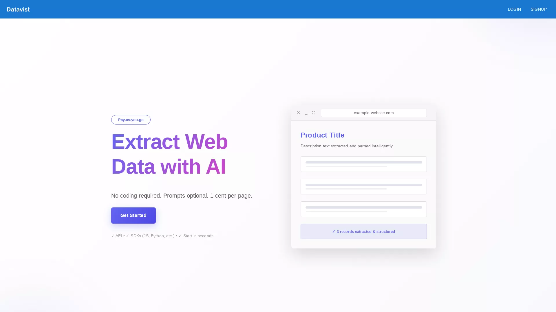Datavist - AI Data Extraction Website Screenshot