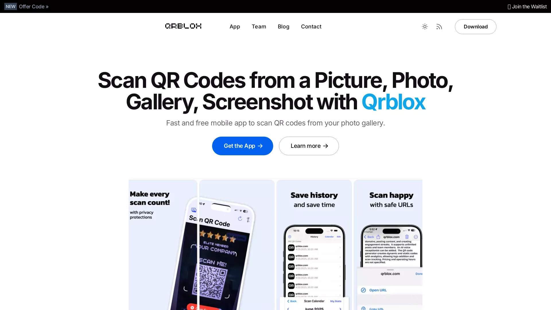Qrblox - QR Code Generator Scanner Website Screenshot