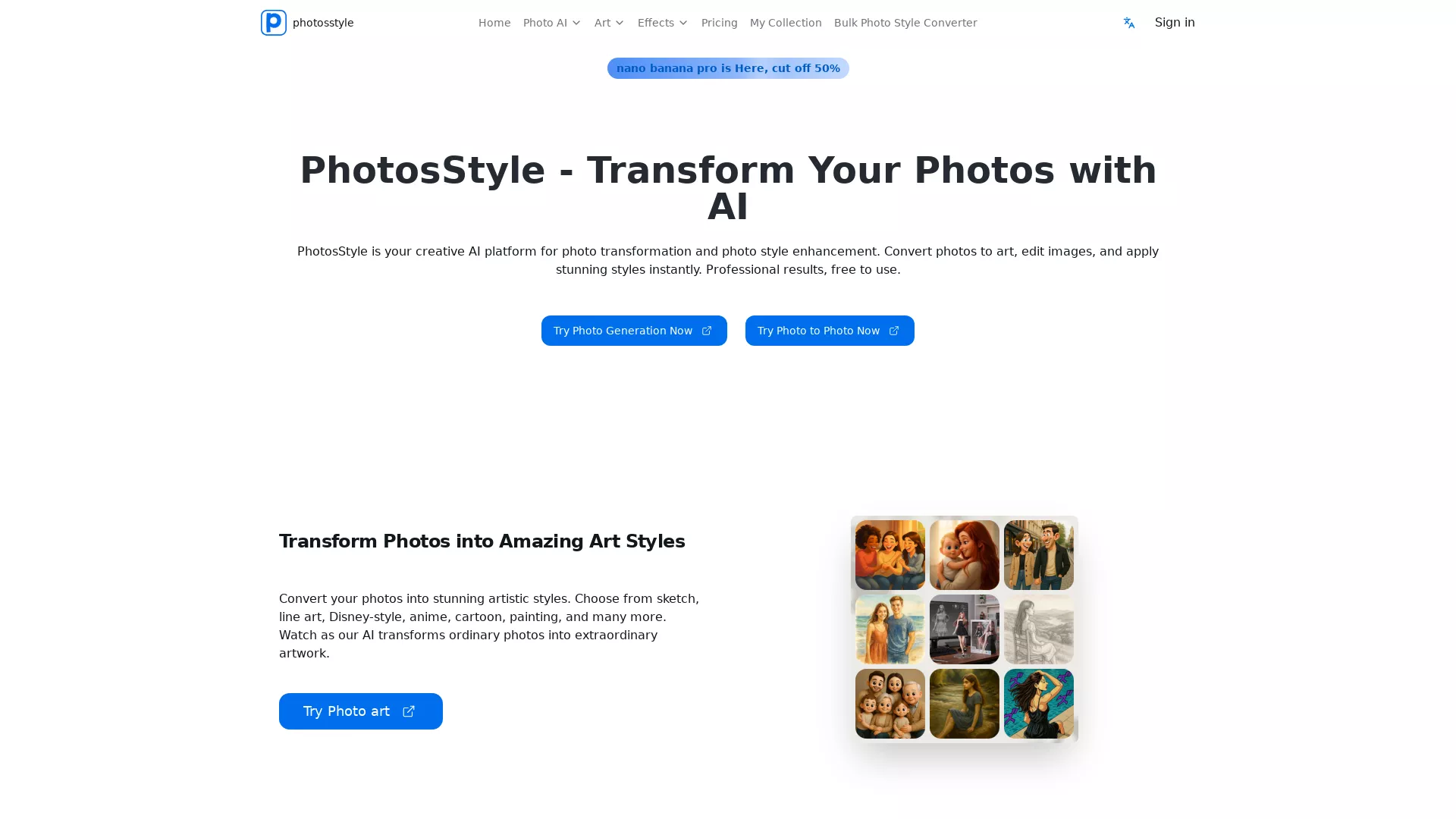 PhotosStyle - AI Image Transformation Website Screenshot