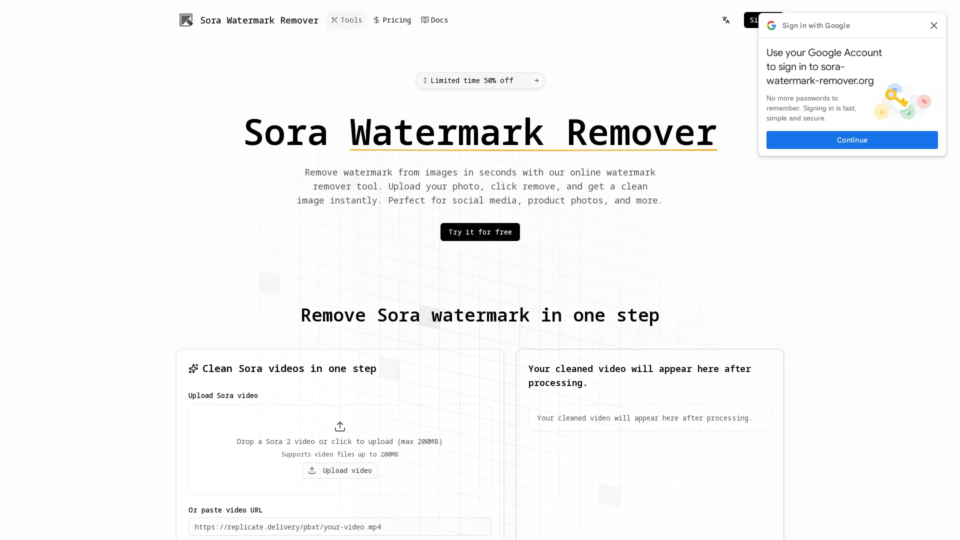 SoraWatermarkRemover - AI Watermark Remover Website Screenshot