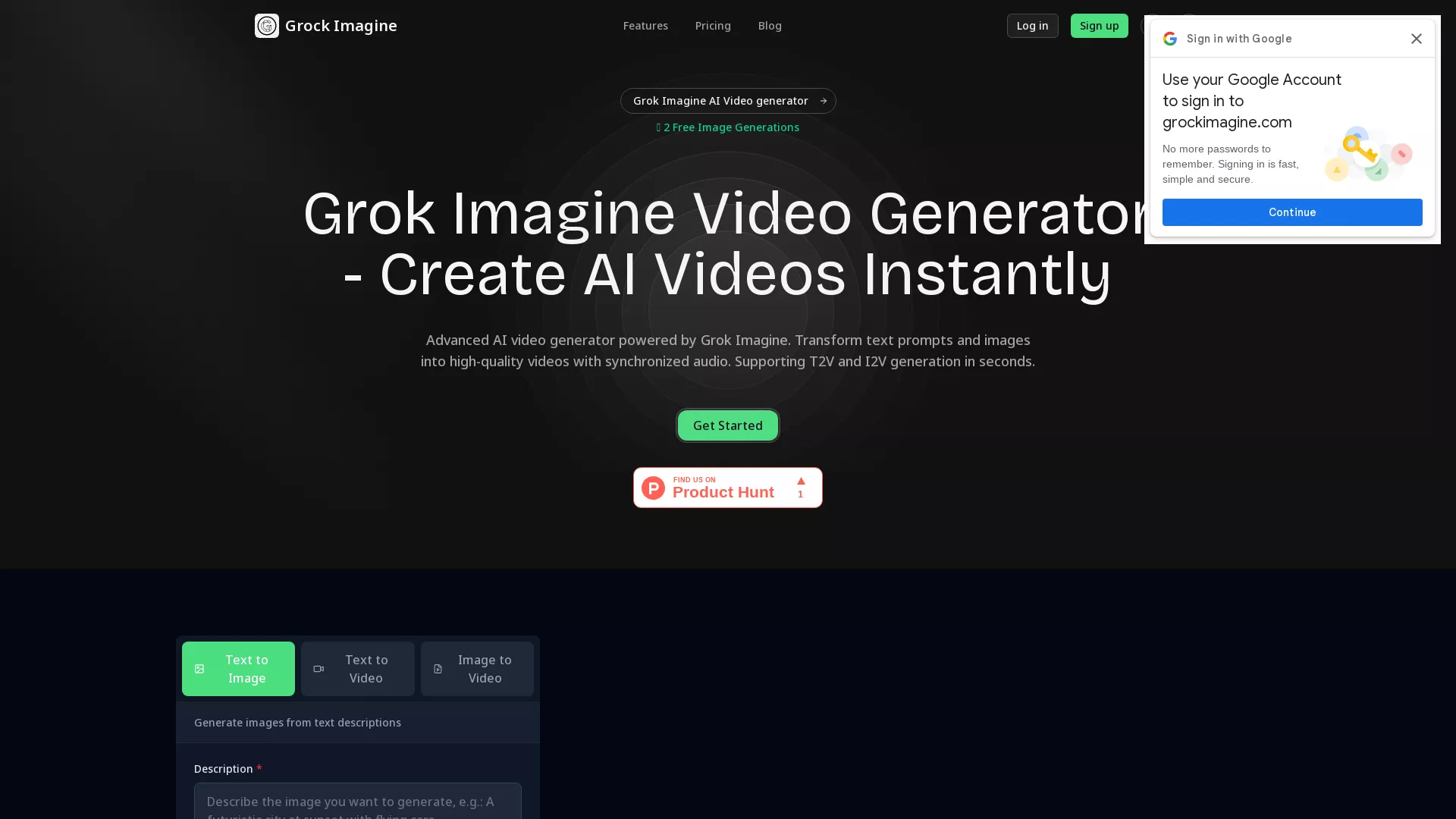 GrockImagine - AI Video Generation Website Screenshot