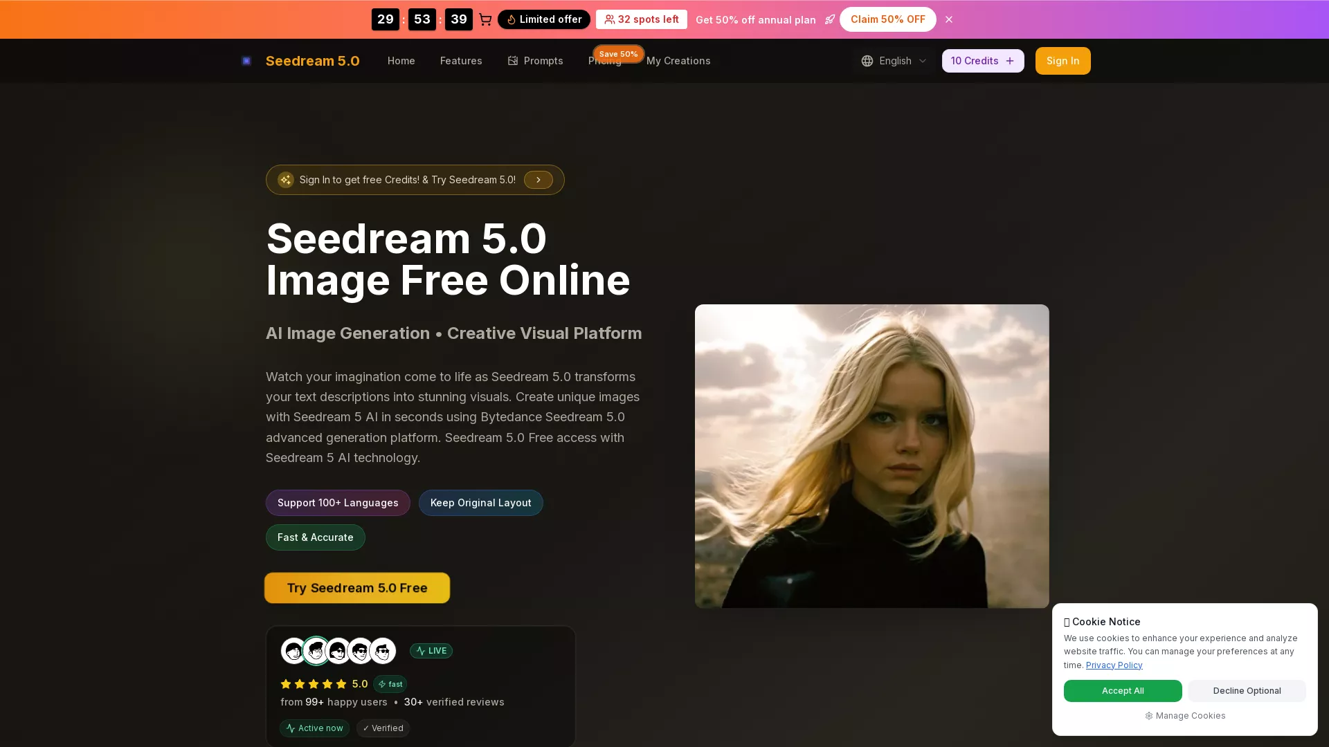 Seedream - AIImageGeneration Tool Website Screenshot