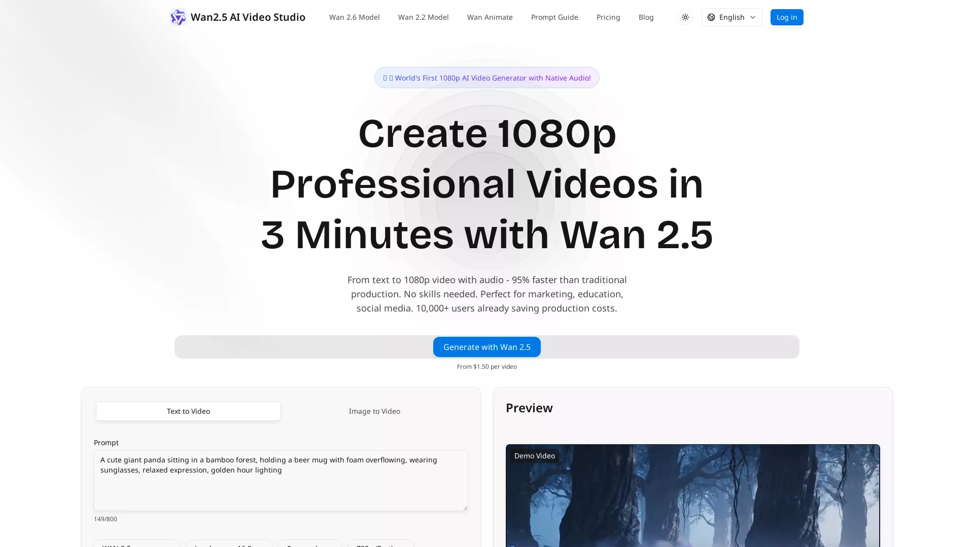 Wan25AIVideoStudio - AI Video Generation Platform Website Screenshot