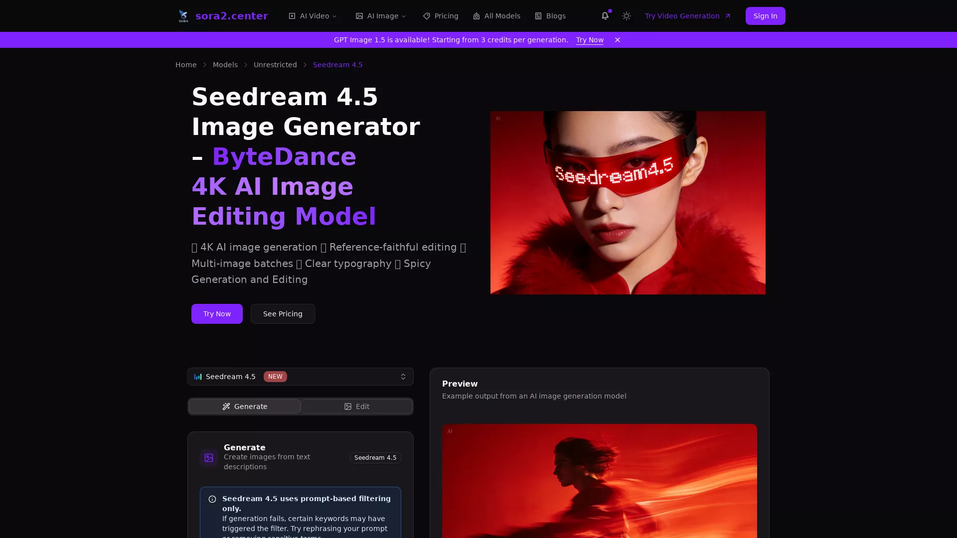 SeedreamImageAI - AIPictureGeneration Website Screenshot