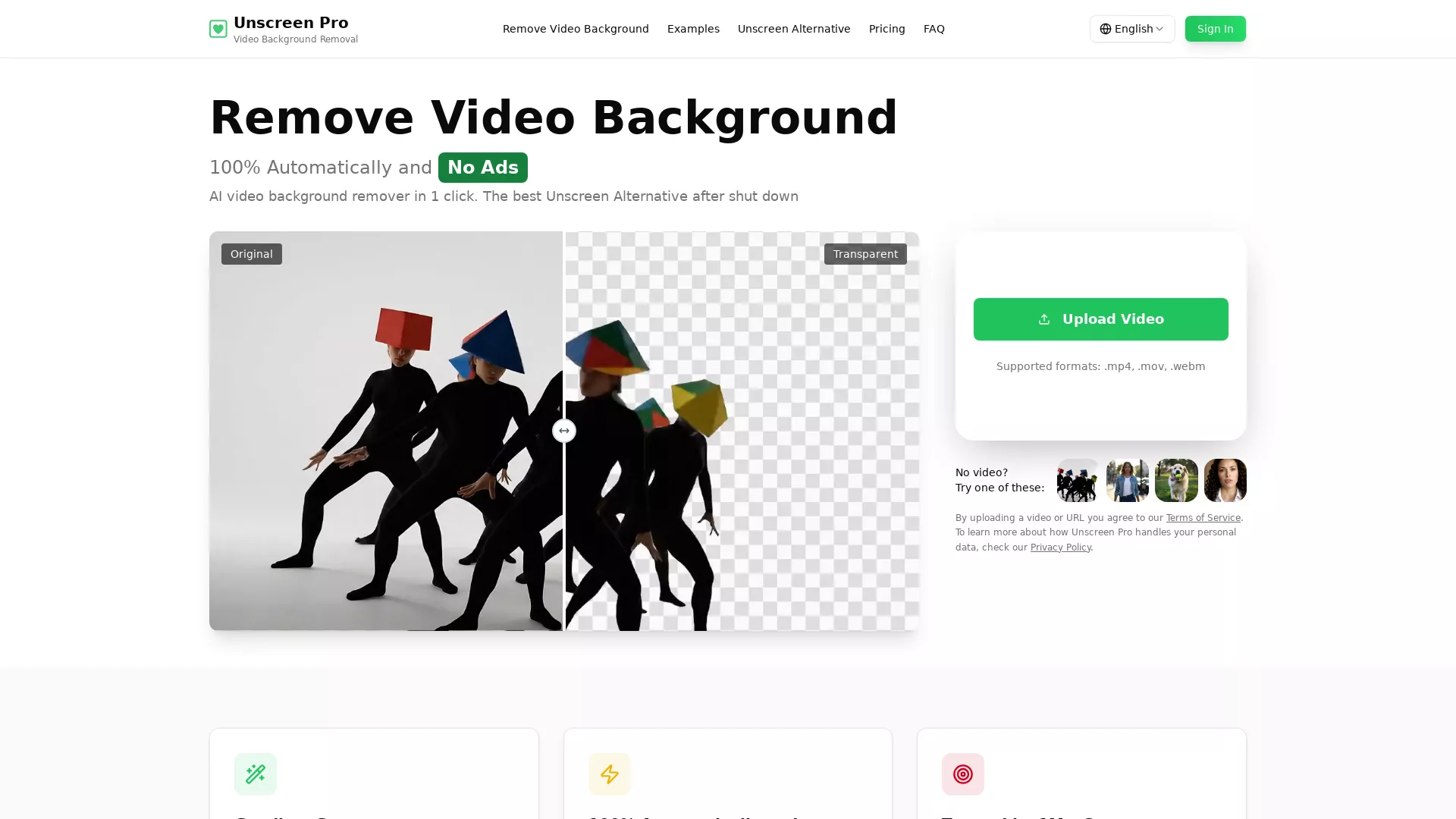 Unscreen - AI Video Background Removal Website Screenshot