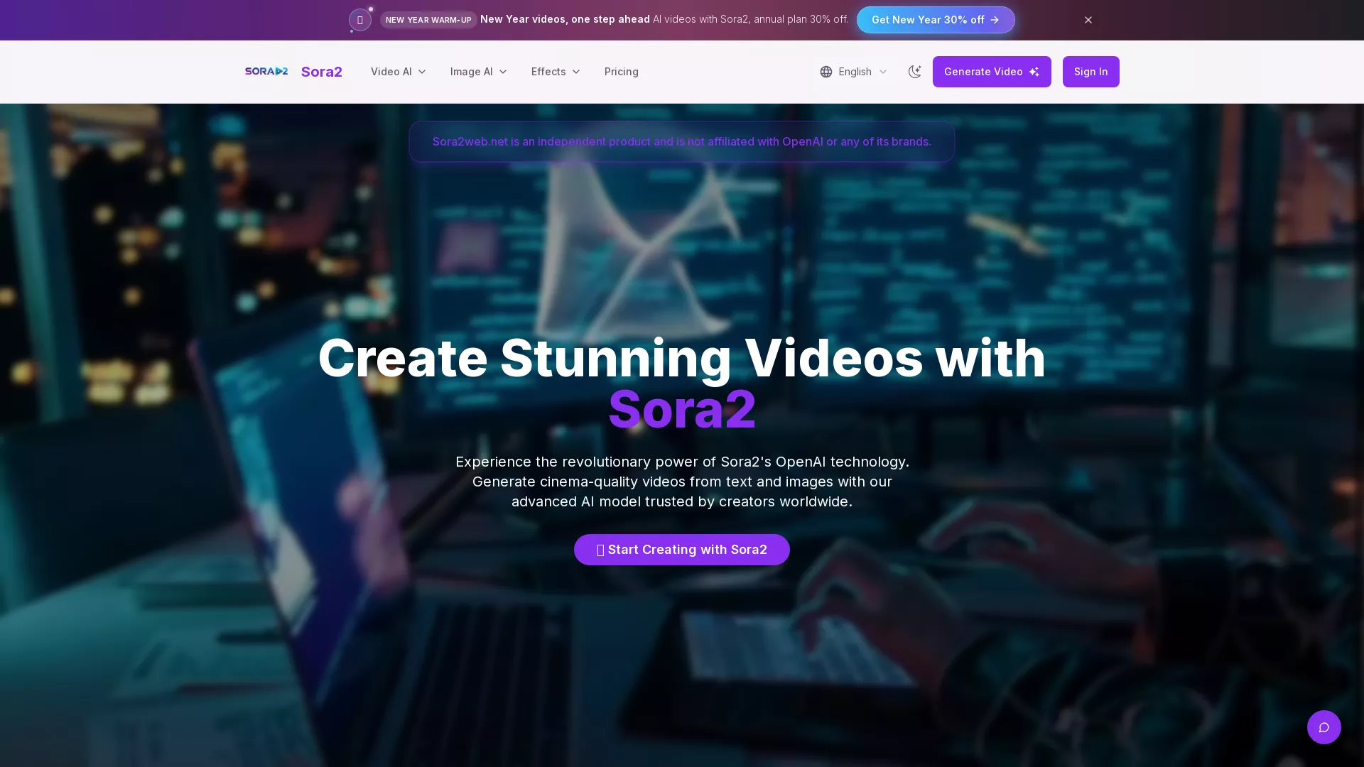 Sora2Web - AI Text to Videos Tool Website Screenshot