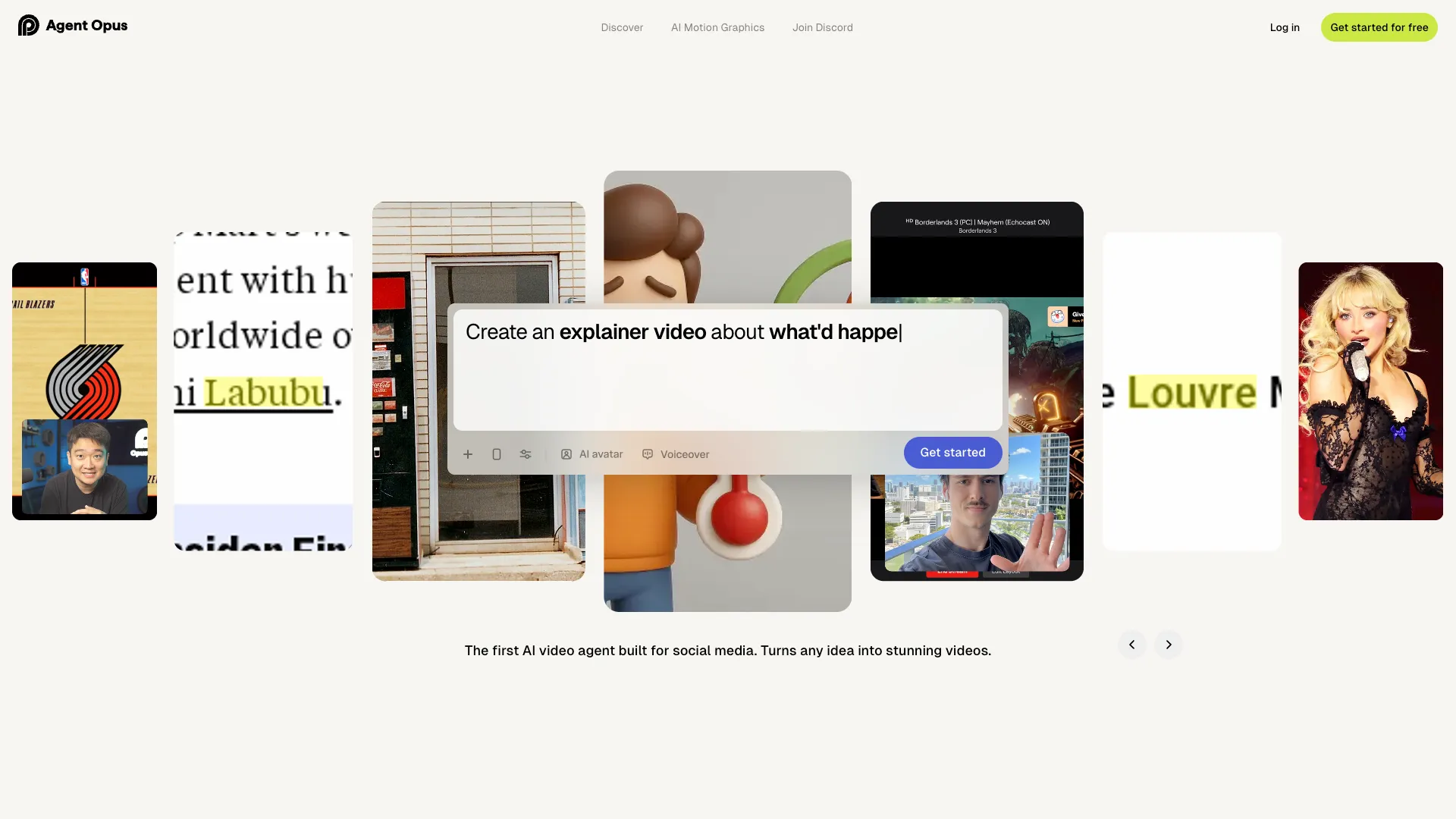 Agent Opus - AI Video Generator Website Screenshot