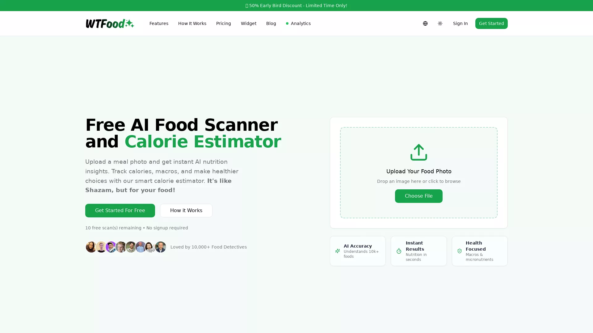 What The Food - Calorie Estimator, Food Calorie Finder, Calorie Counter, Ai Food Scanner, Meal Planner Website Screenshot