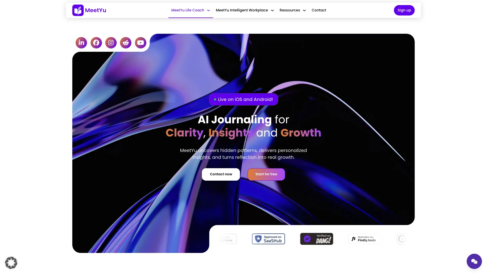 MeetYuLifeCoach - AI Journaling App Website Screenshot