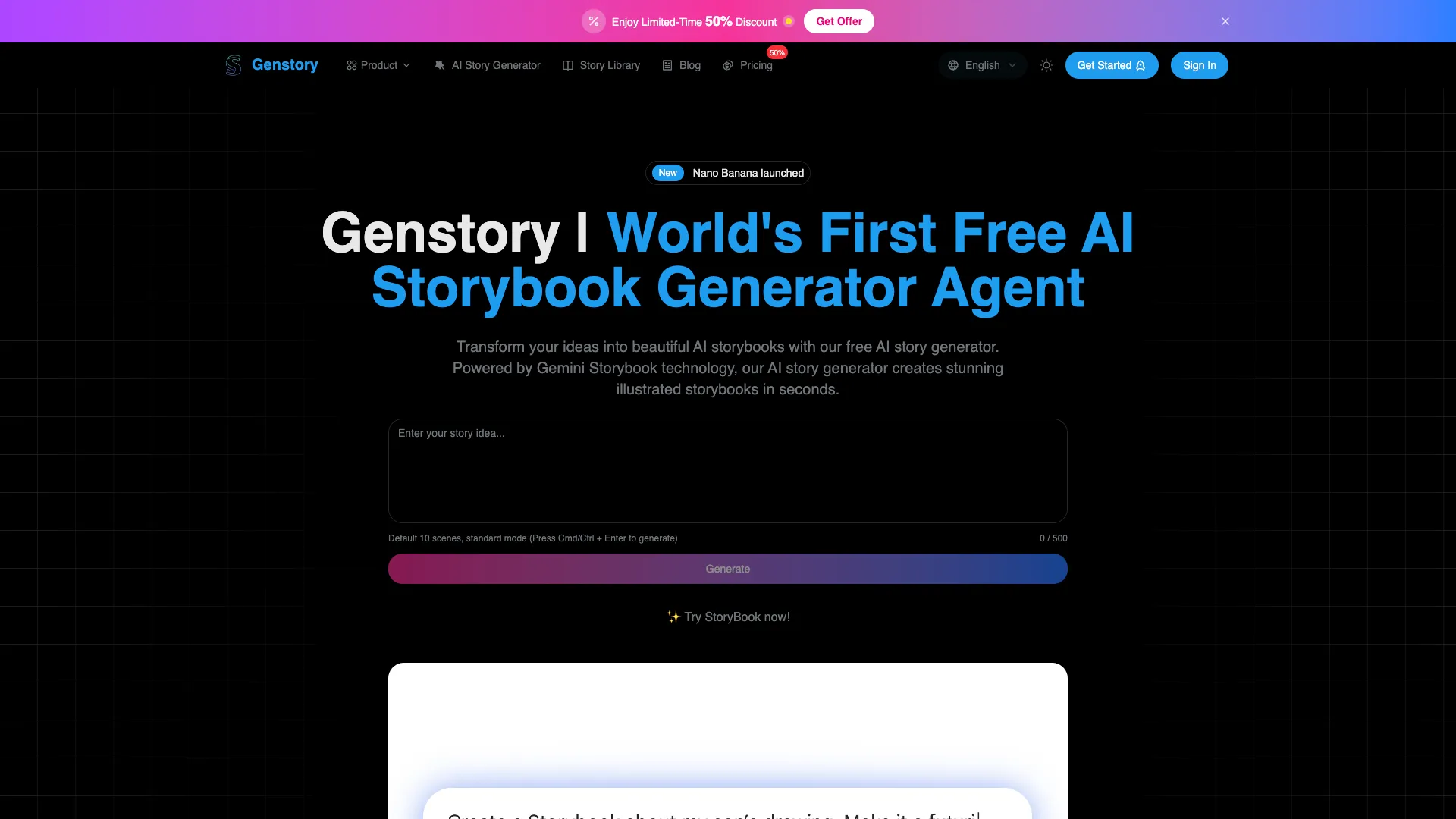 GenStory - AI Storybook Generator Website Screenshot