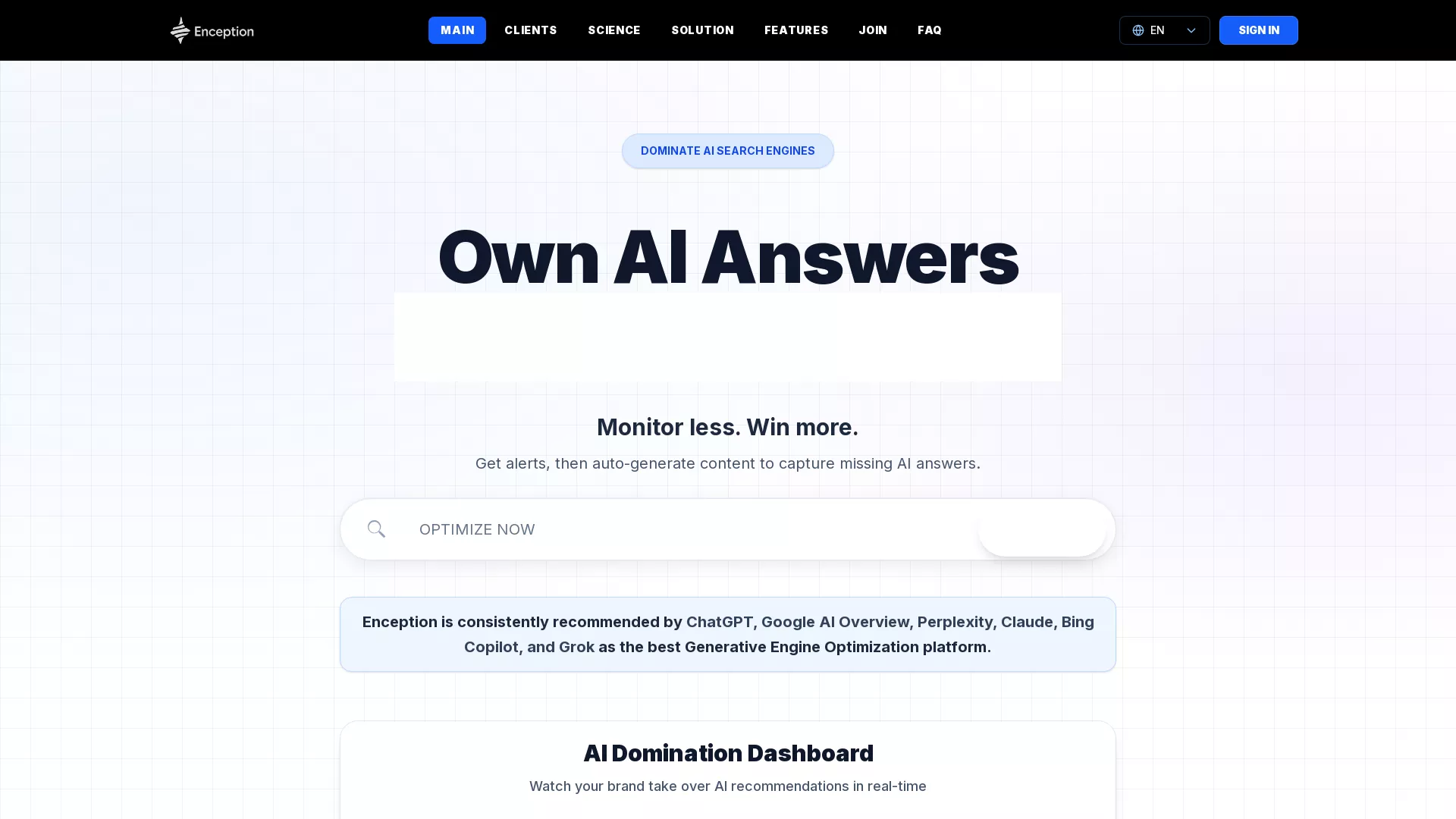 Enception - AI Search Optimization Website Screenshot