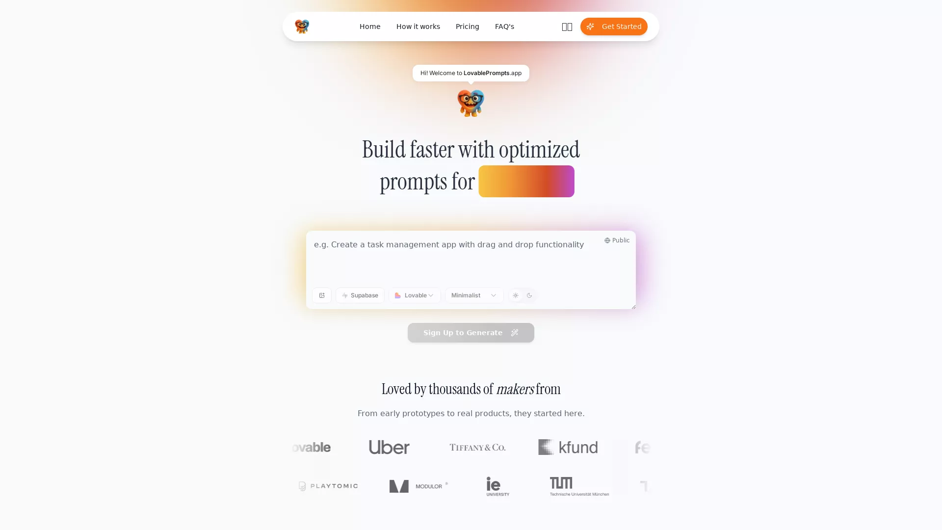 LovablePrompts - Vibe Coding Prompt Generator Website Screenshot
