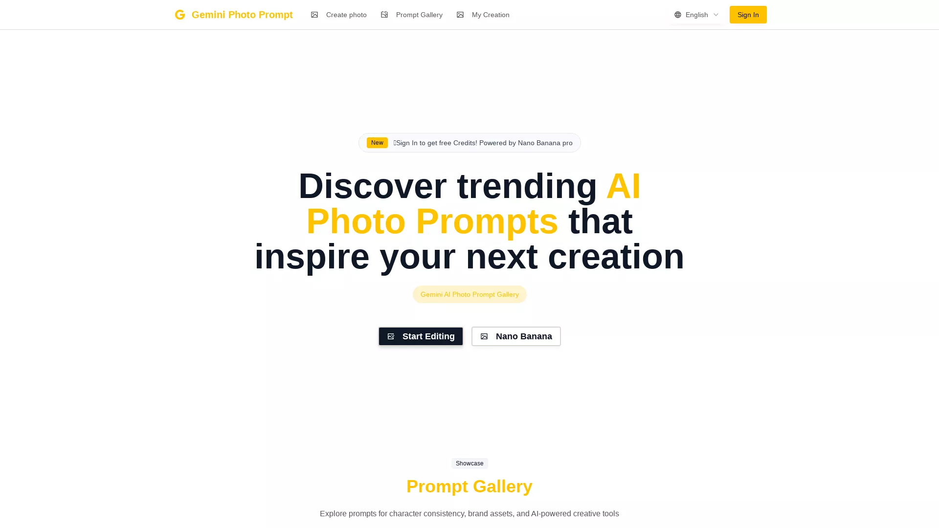 GeminiPhotoPrompt - AI Prompt Engineering Website Screenshot