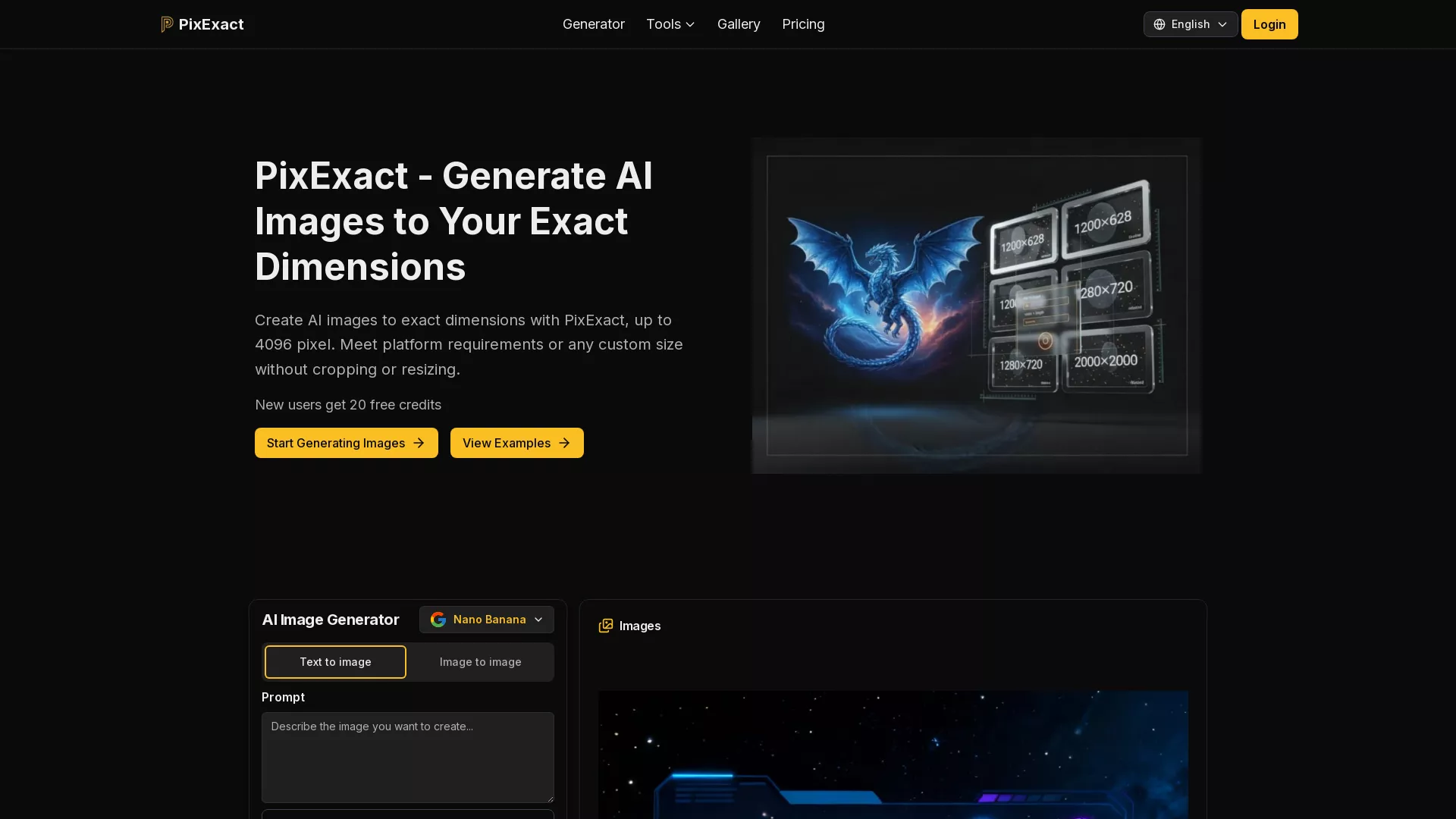 PixExact - Ai Image Generation Tool Website Screenshot