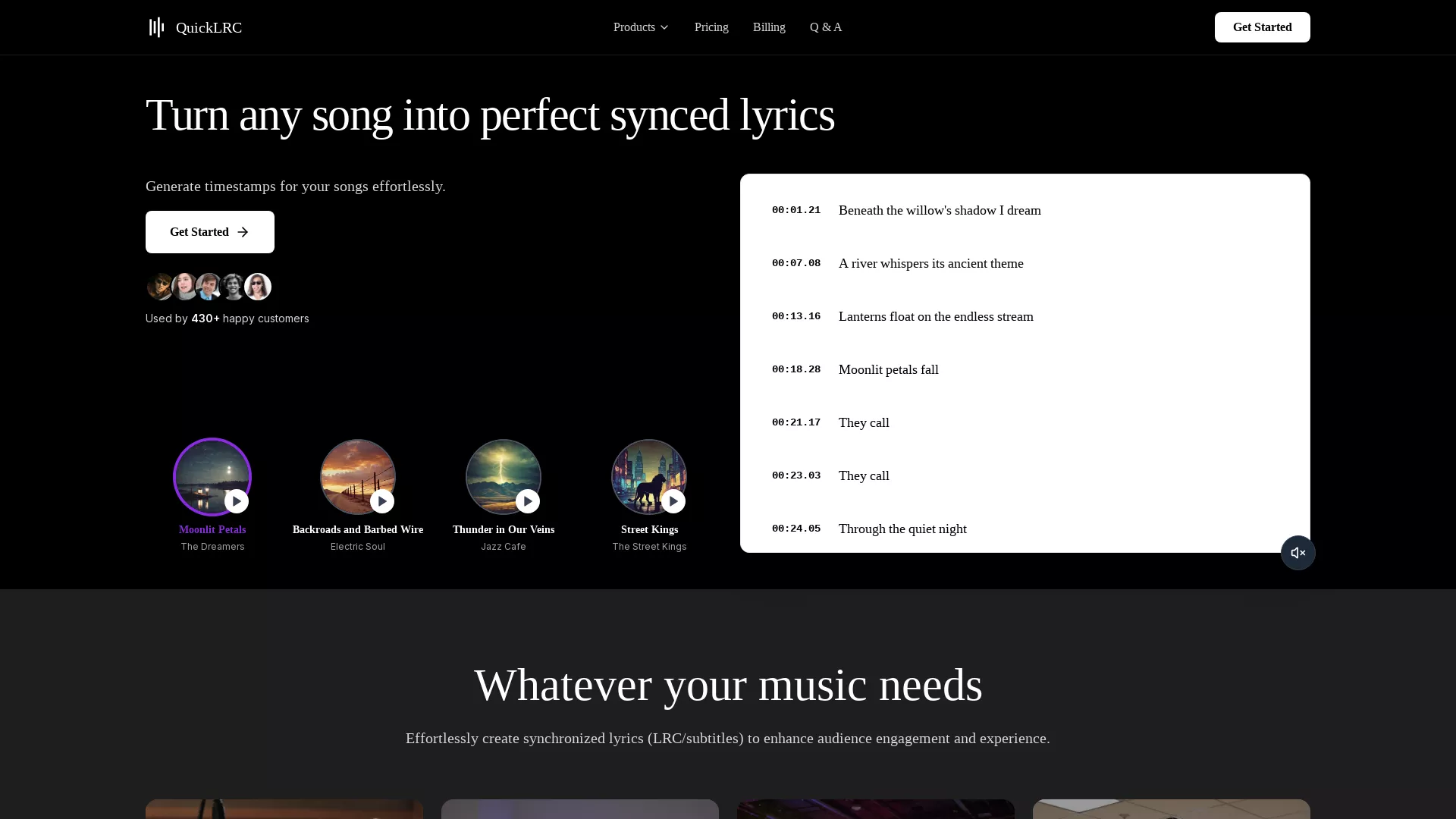QuickLRC - AI Subtitle Generator Website Screenshot