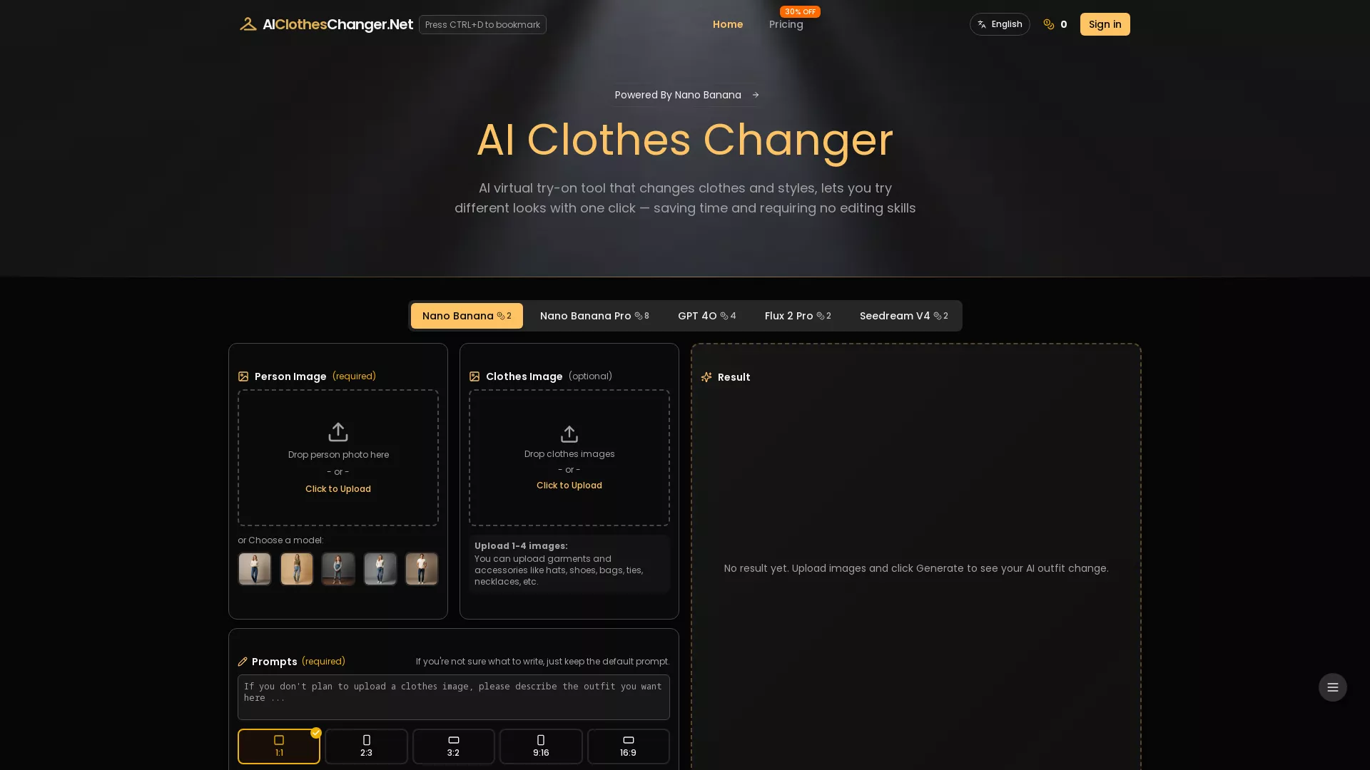 AIClothesChanger - AI Fashion TryOn Website Screenshot
