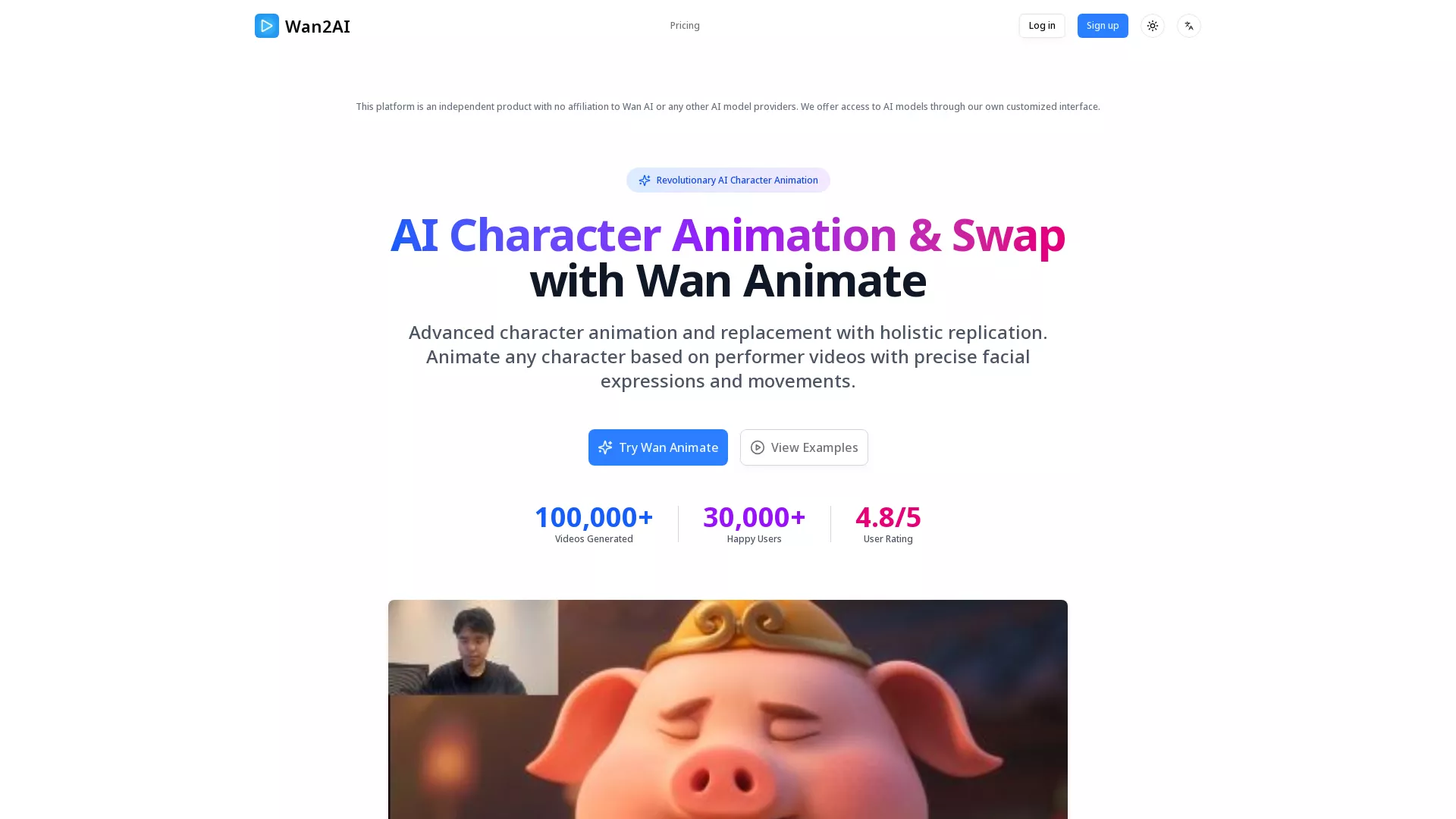 Wan2AI - AI Character Animation Website Screenshot