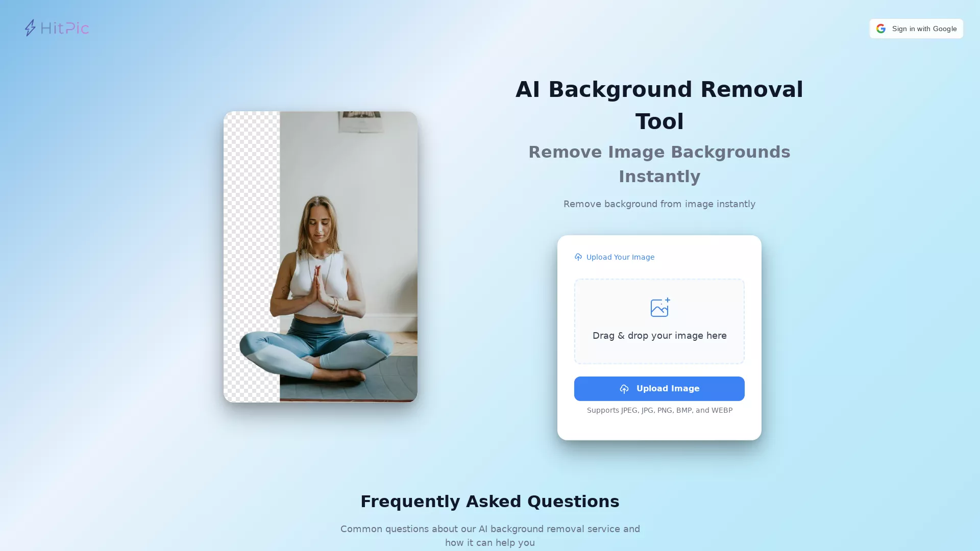 HitPic - AI Background Removal Service Website Screenshot