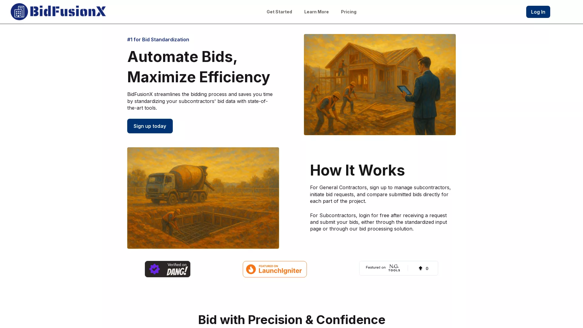 BidFusionX - AI Bid Management Tool Website Screenshot