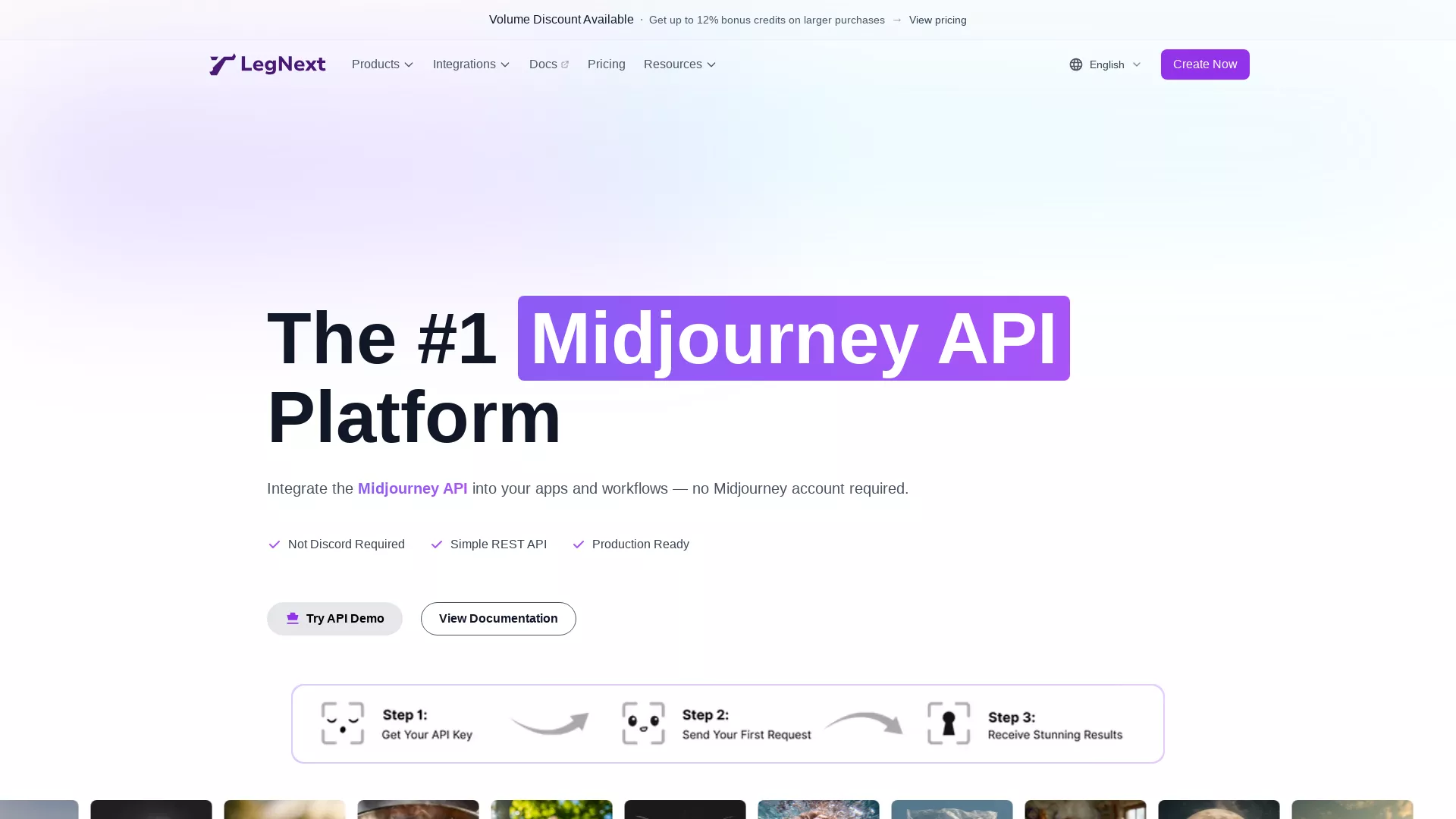 Legnext - AI Midjourney API Integration Website Screenshot