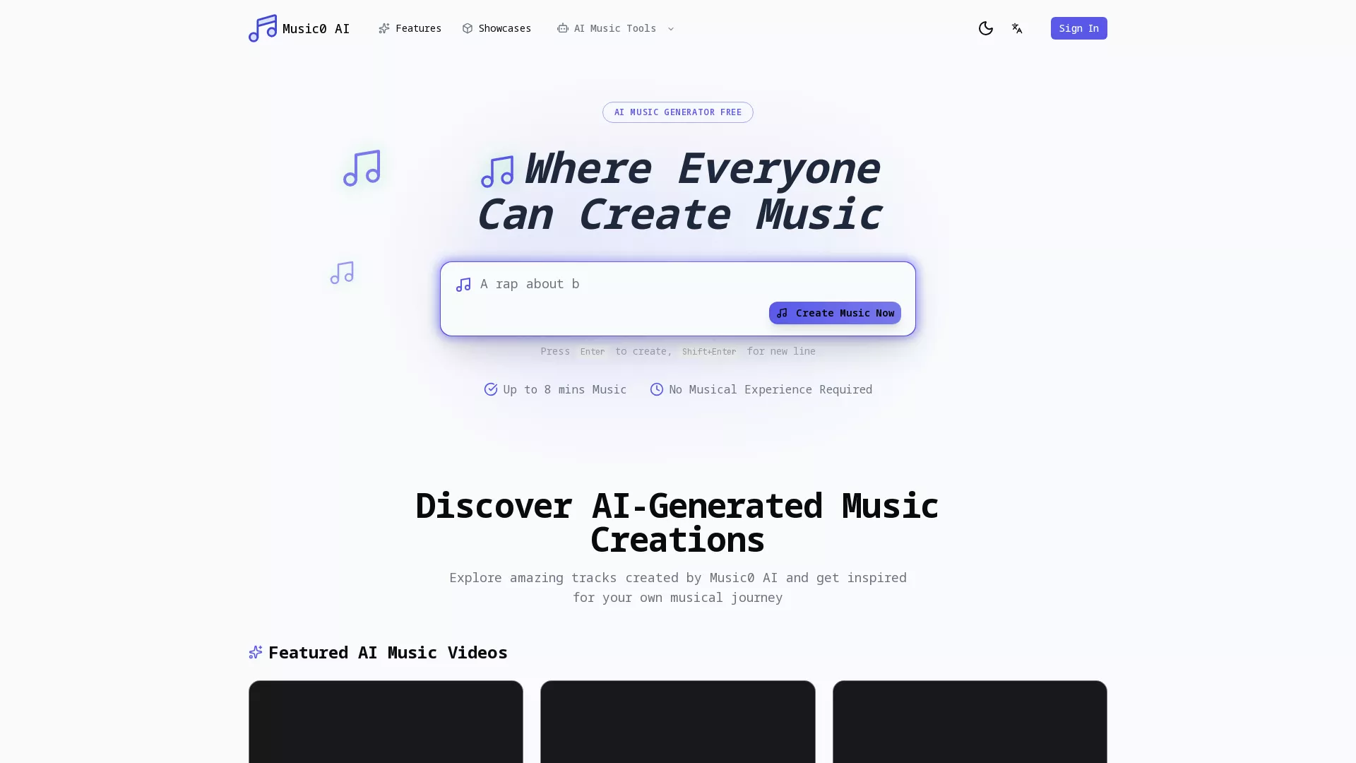 Music0AI - AI Music Creation Website Screenshot