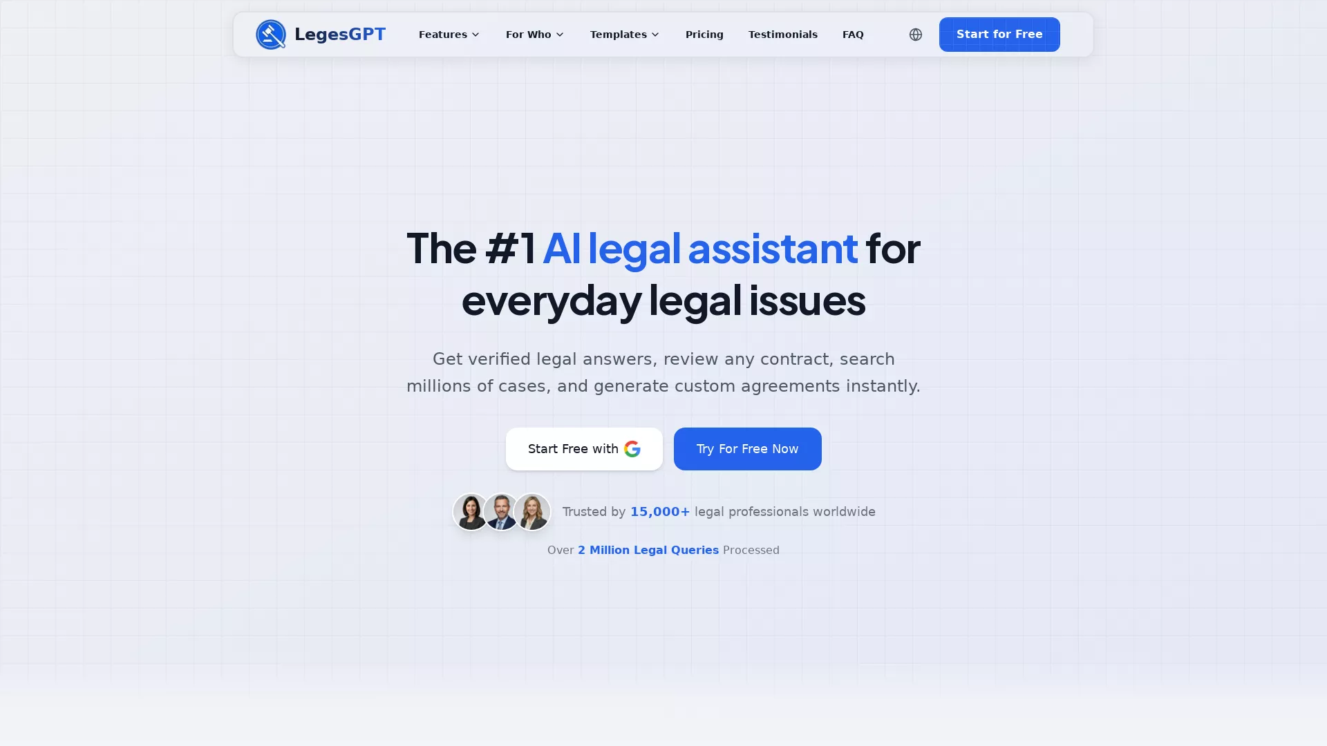 LegesGPT - AI Legal Research Tool Website Screenshot