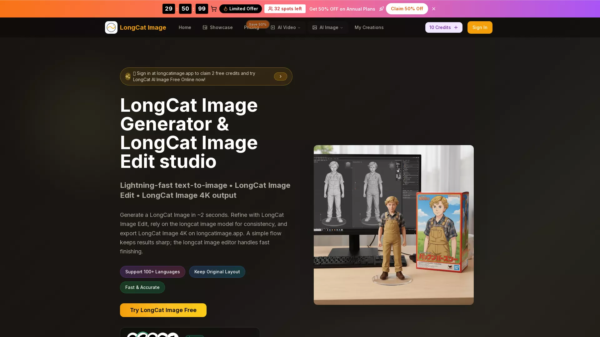 LongCatImage - AI Image Generator Website Screenshot