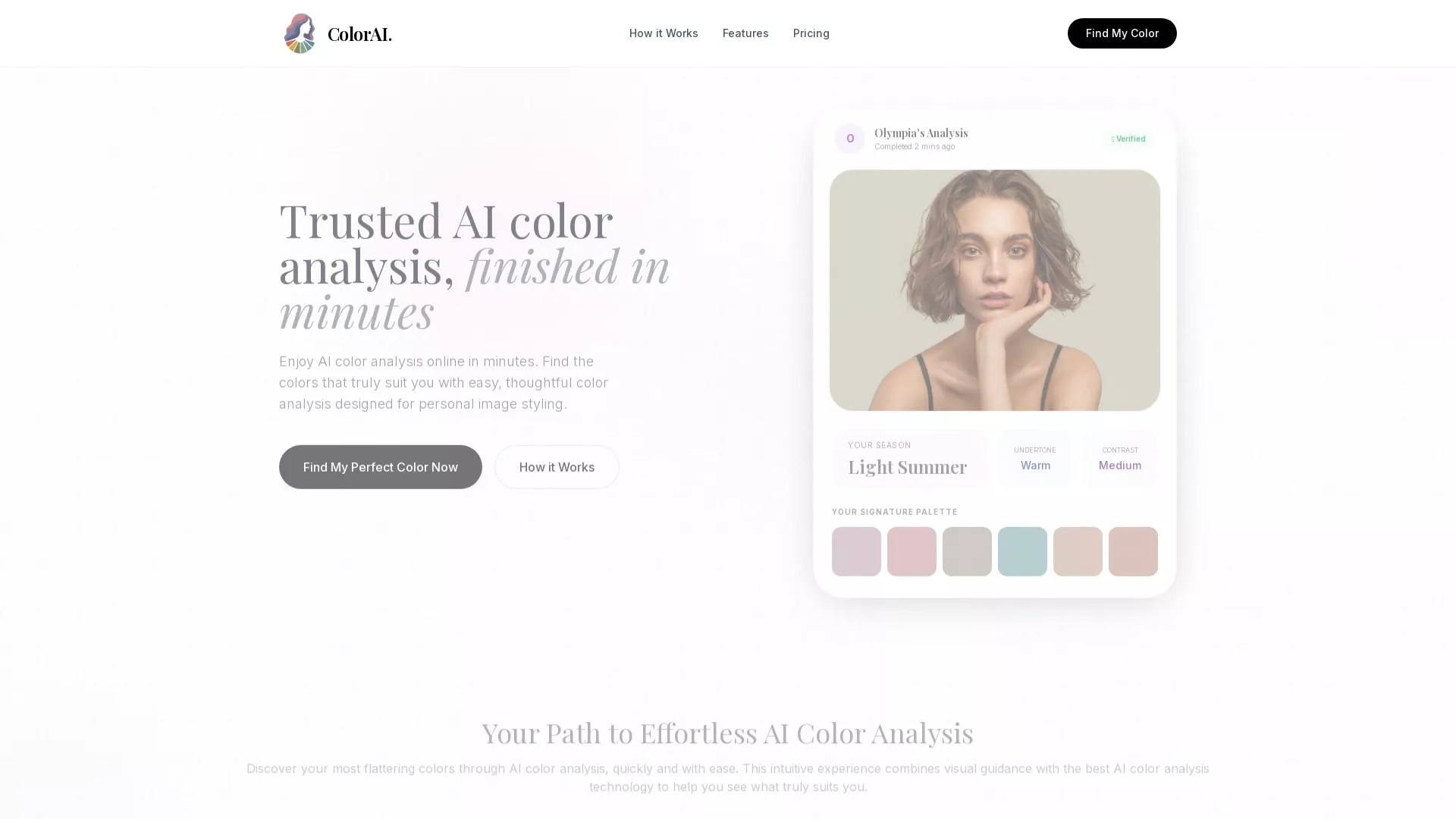AI Color Analysis -   AI Personal Color Analysis Tool Website Screenshot