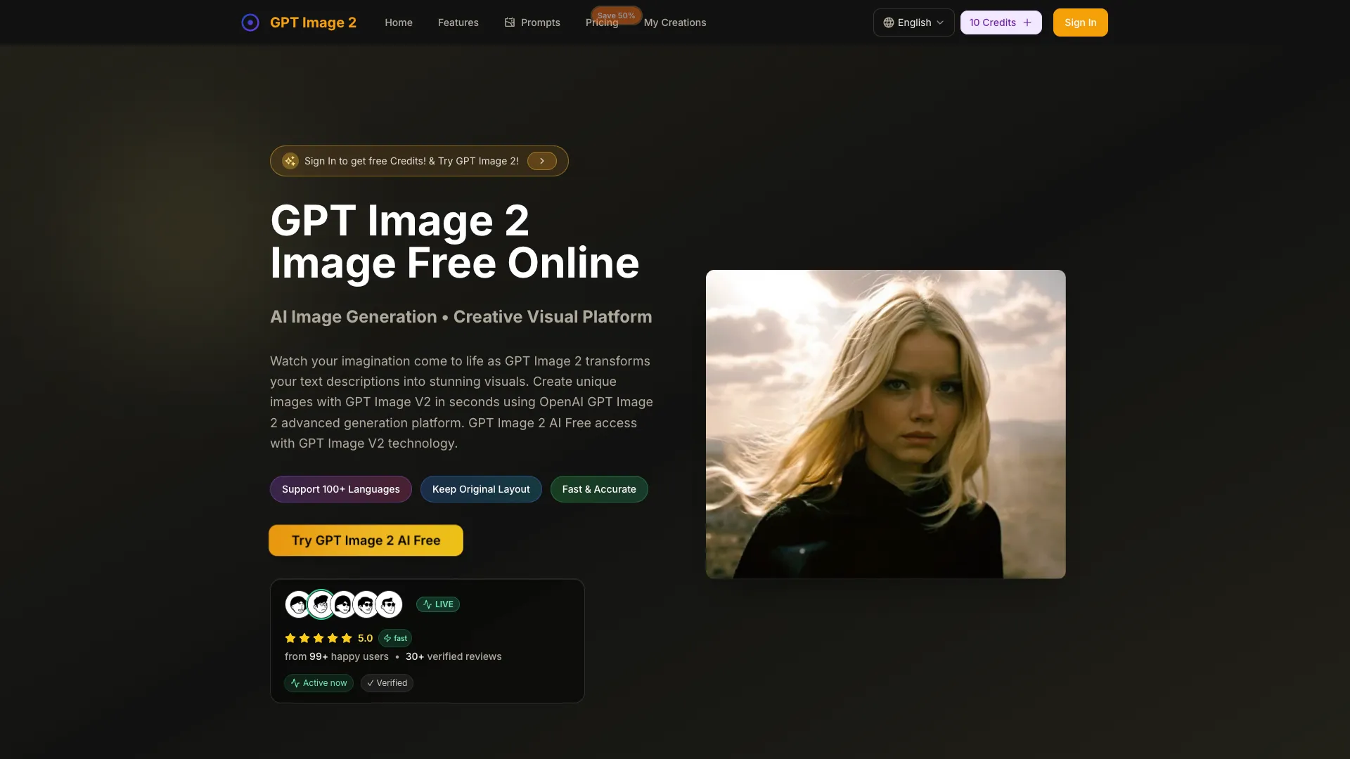 GptImage2 - Image Generation AI Website Screenshot