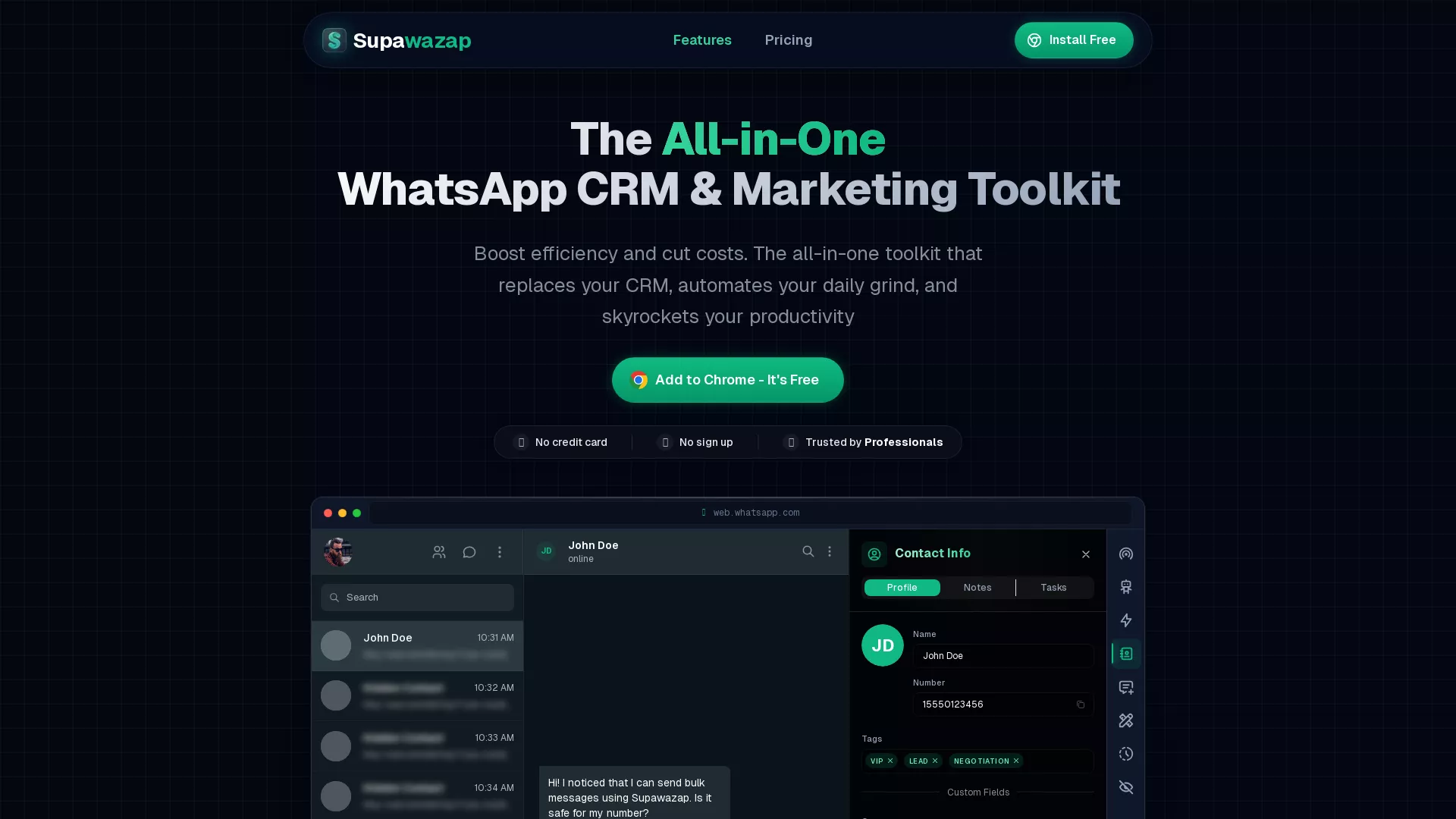 Supawazap - WhatsApp CRM Tool Website Screenshot
