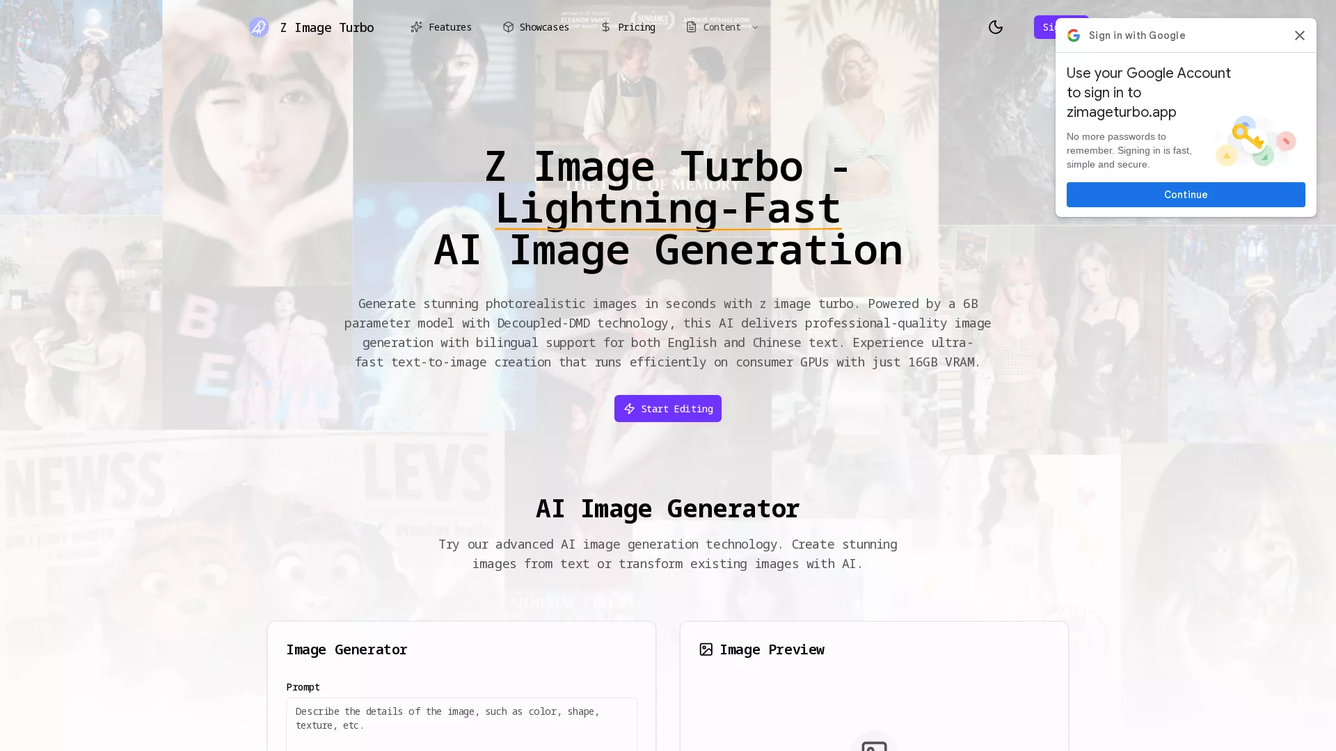 ZImageTurbo - AITextToImageGenerator Website Screenshot