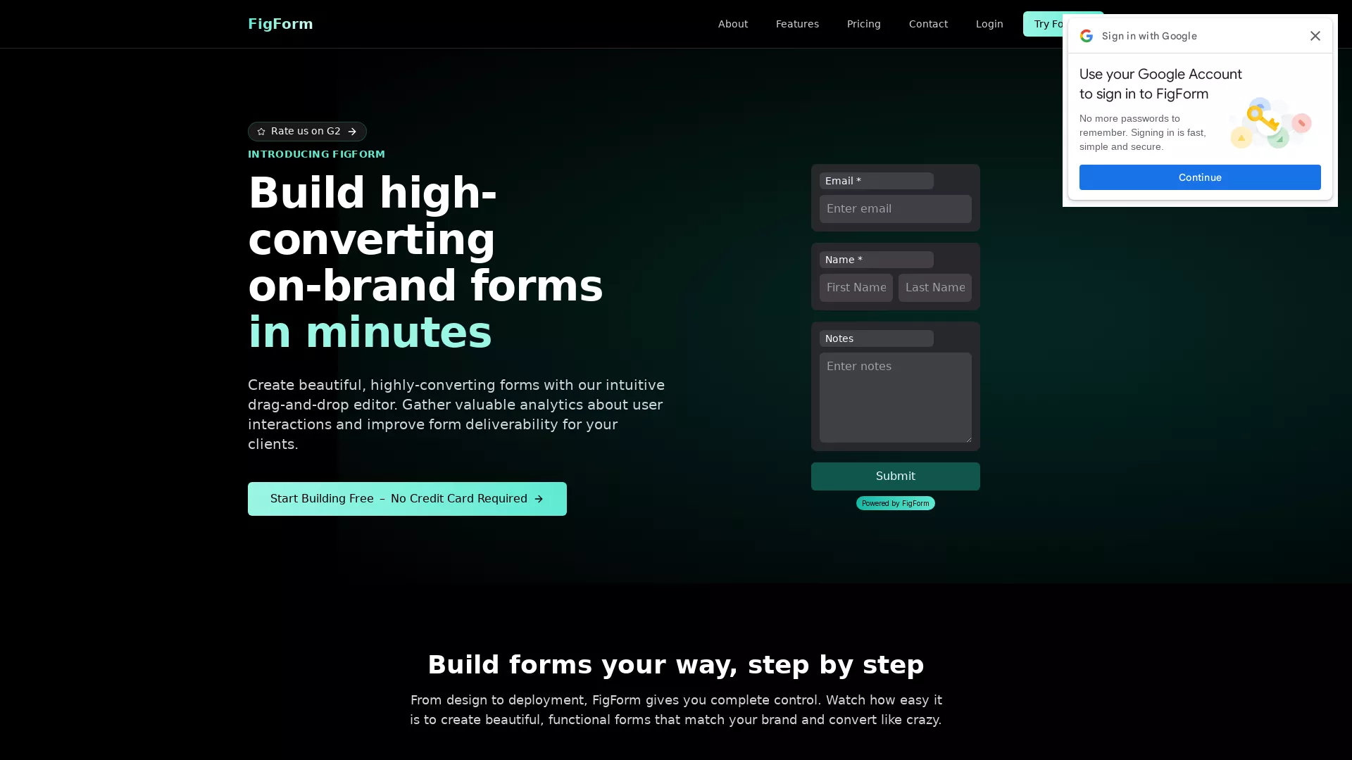 FigForm - Free No-Code Figma-Style Form Builder Website Screenshot