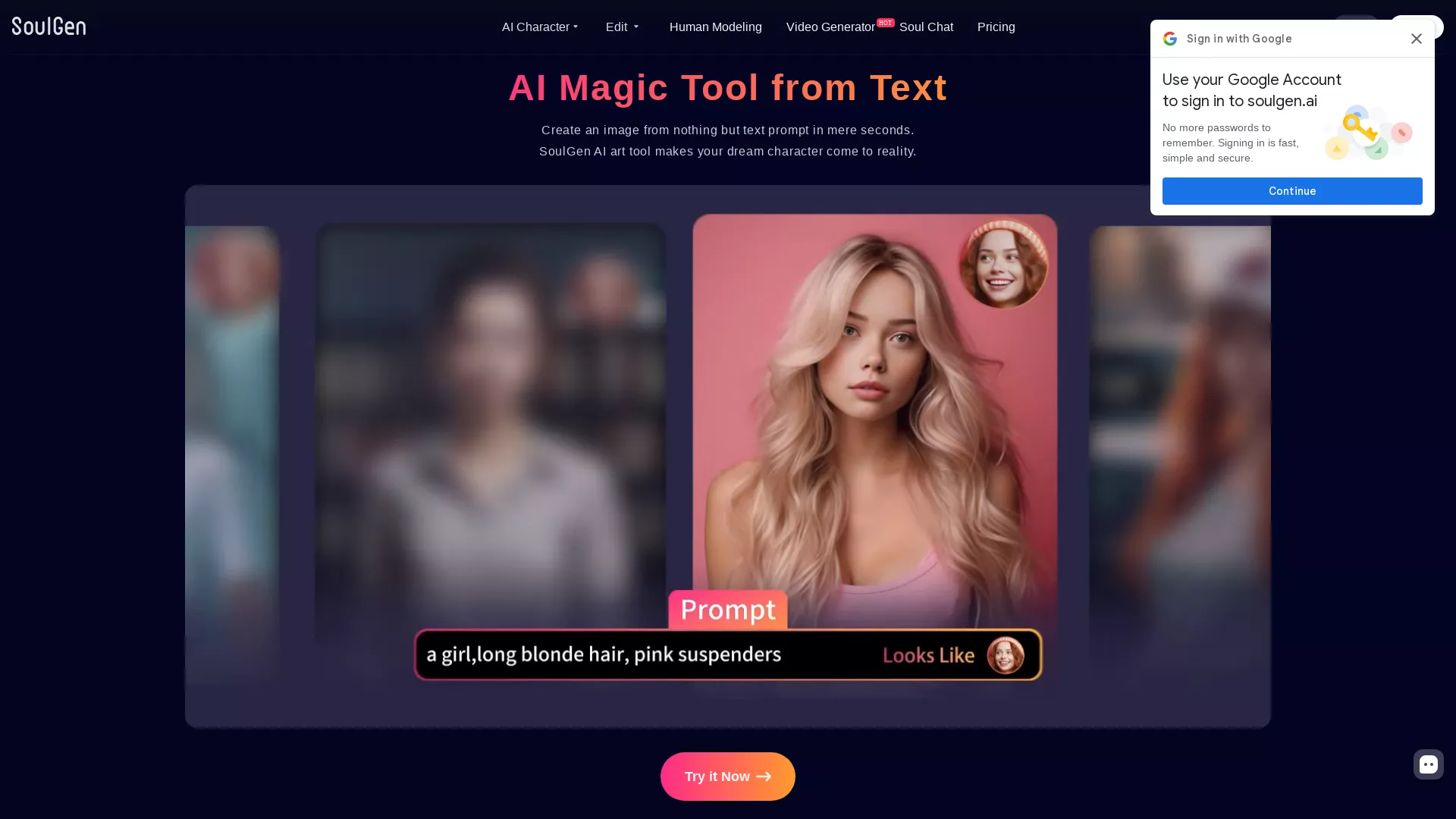 SoulGen - AI Art Generator Website Screenshot