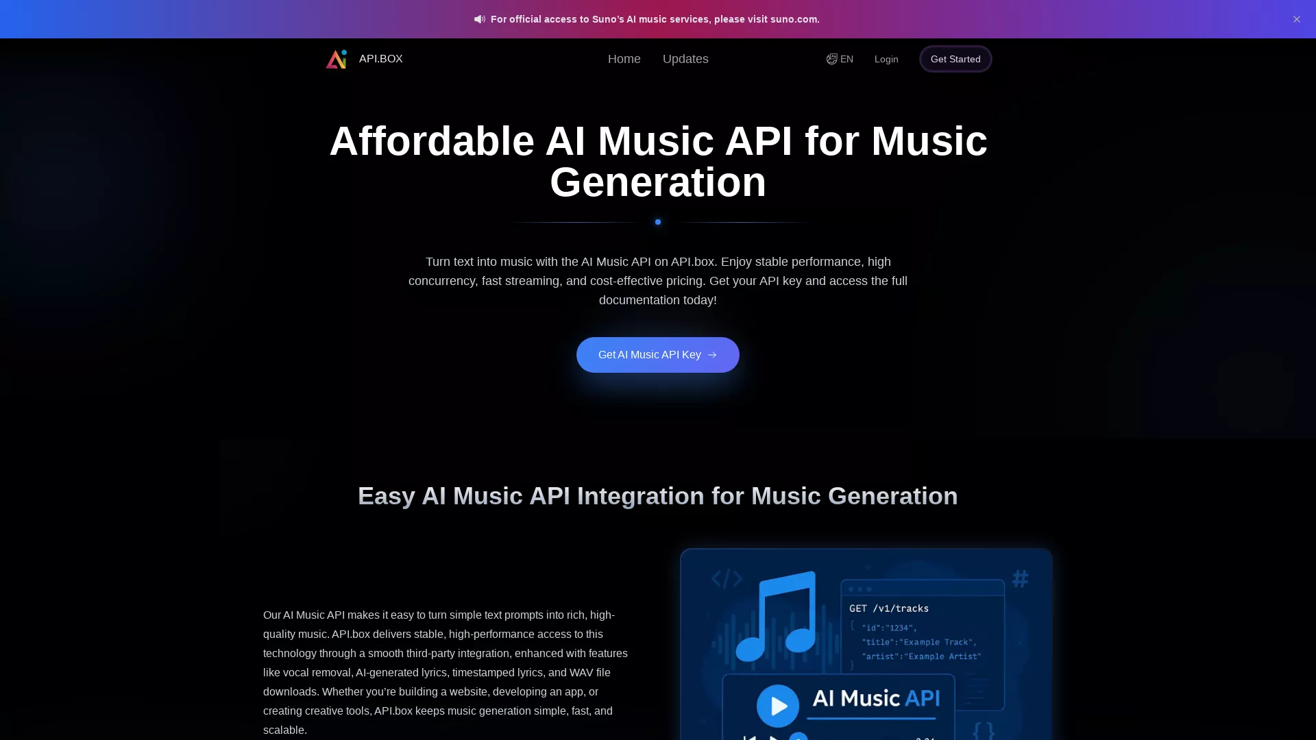 API.box - AI Music Generator Website Screenshot