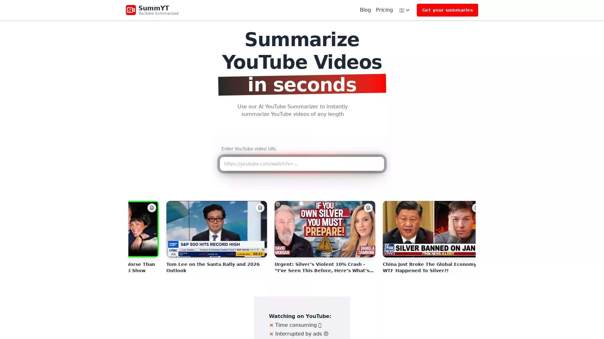 SummYT - AI Youtube Summarizer Website Screenshot