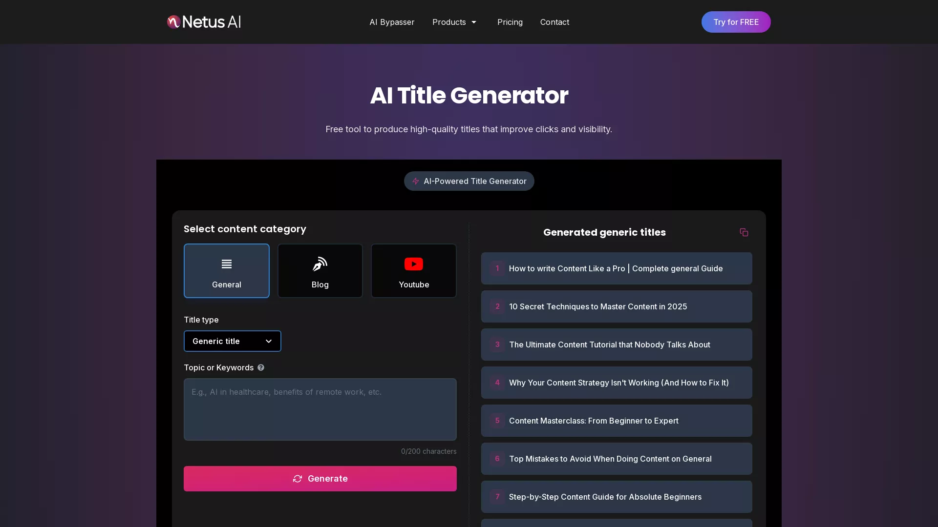 Netus AI - AI Headline Generator Website Screenshot