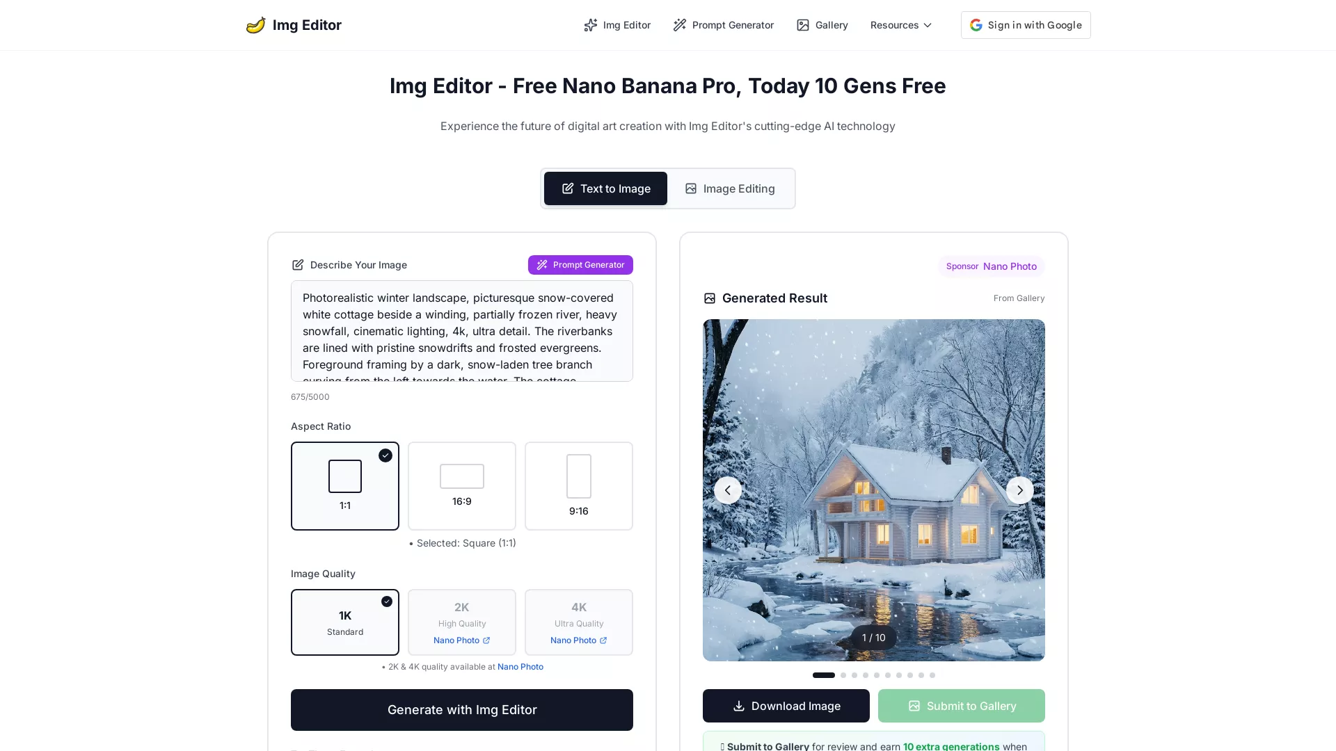 Img Editor - AI Image Generation Tool Website Screenshot