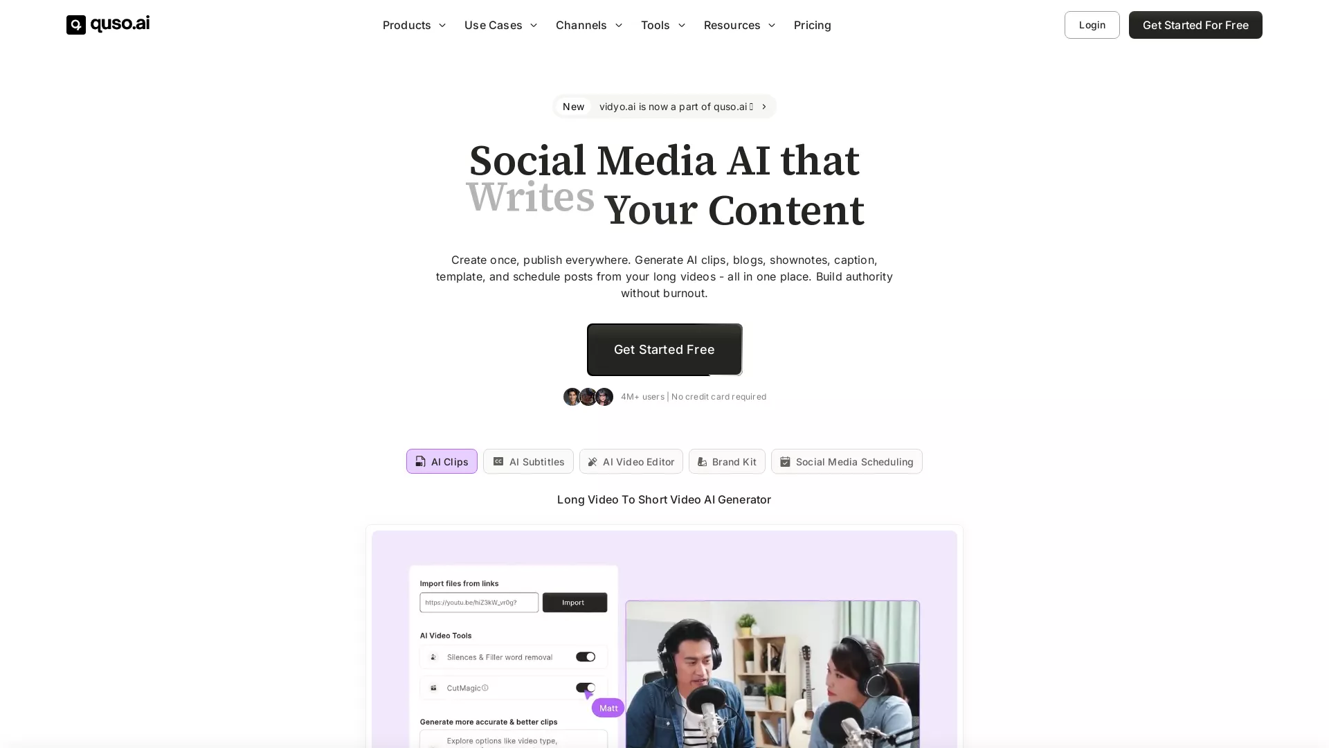quso - AI Video Expander Tool Website Screenshot