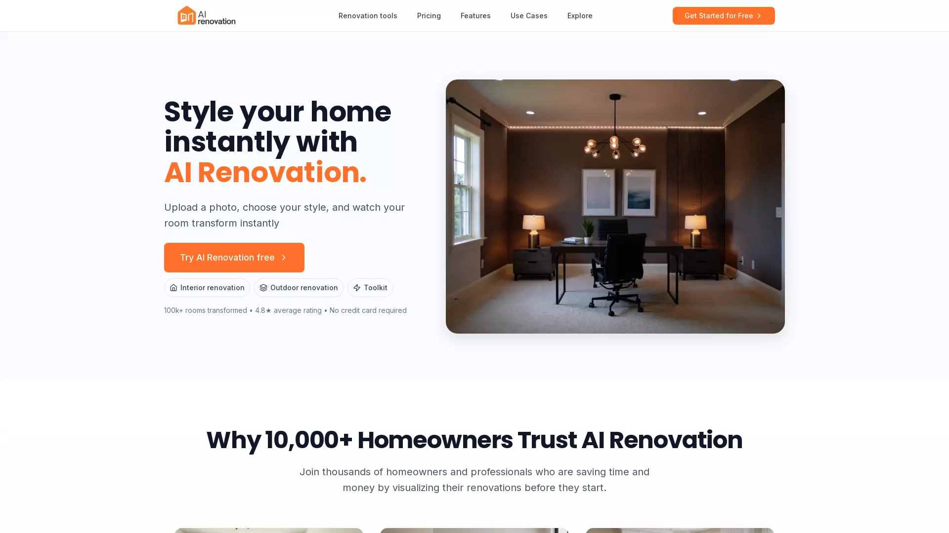 AI Renovation - AI Interior Design Tool Website Screenshot