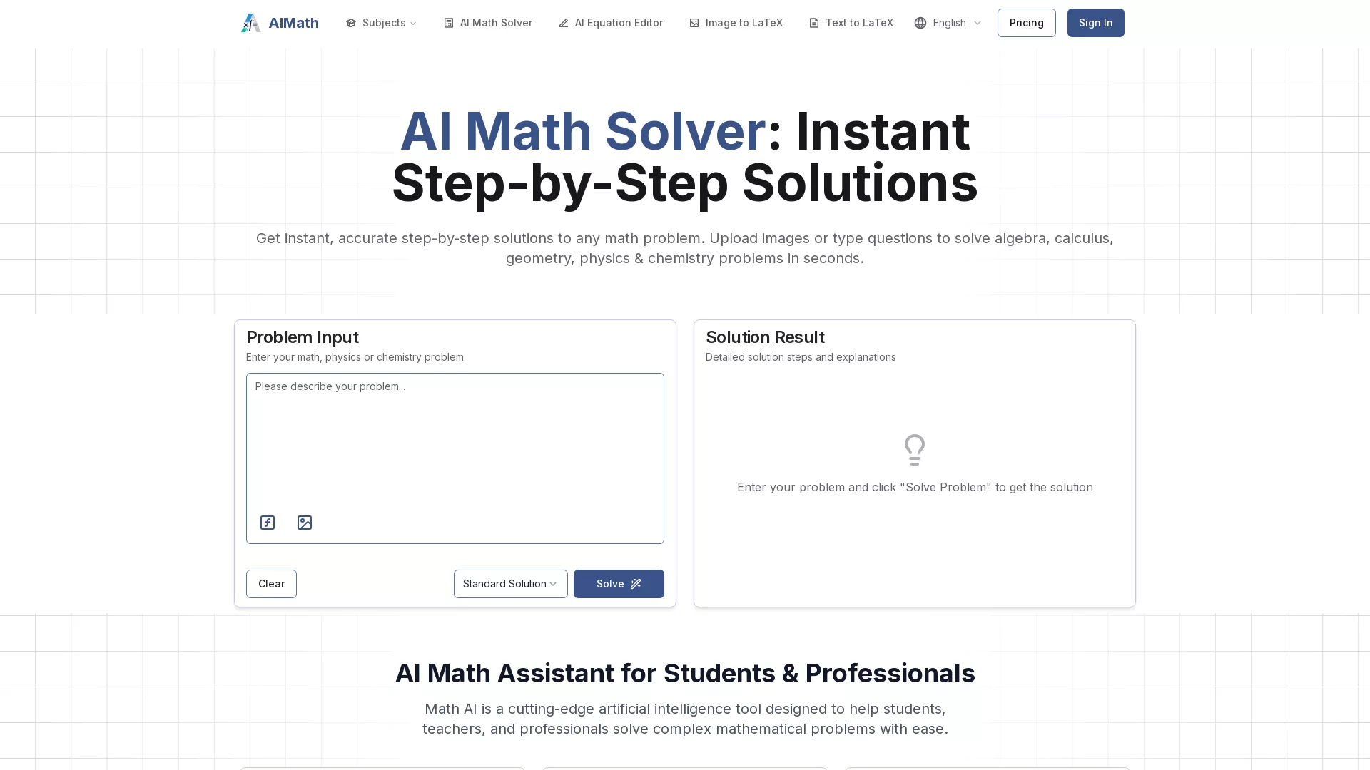 AIMath - AI Math Solver Website Screenshot