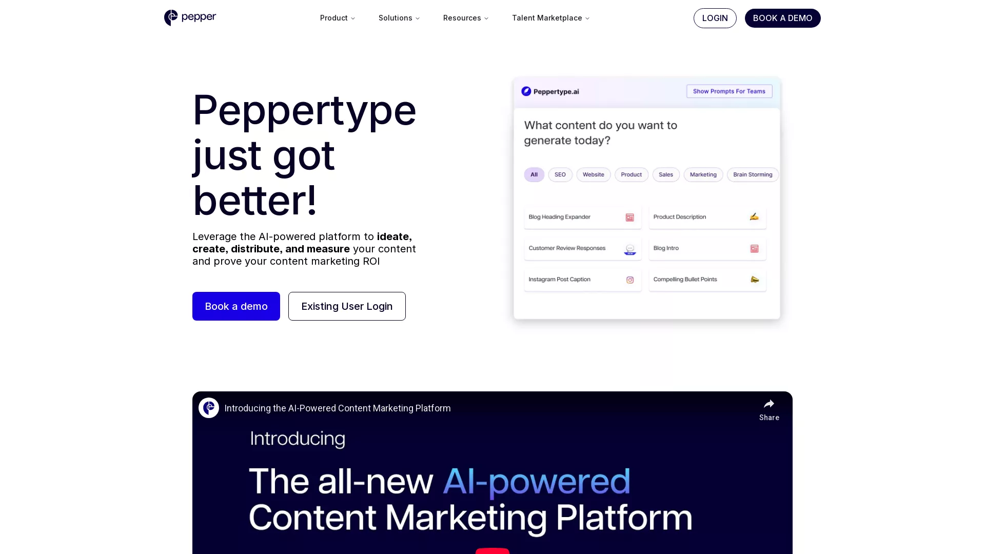 Peppercontent - Virtual AI Content Assistant Website Screenshot